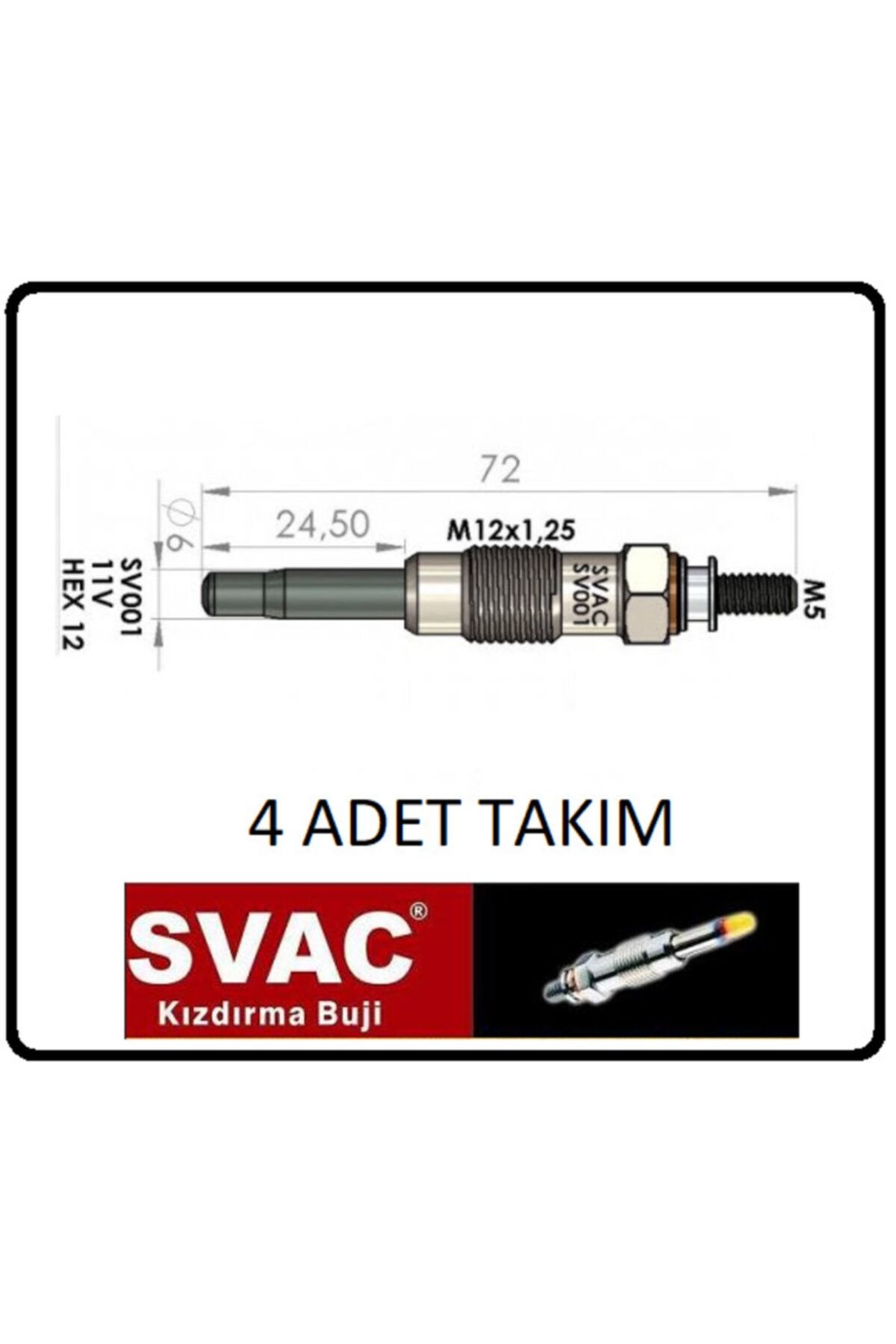 SVAC Kızdırma Bujisi 11v Berlingo Jumpy Jumper Xsara 1.9d -sv001 4 Ad. Takım Oem No: 46072001