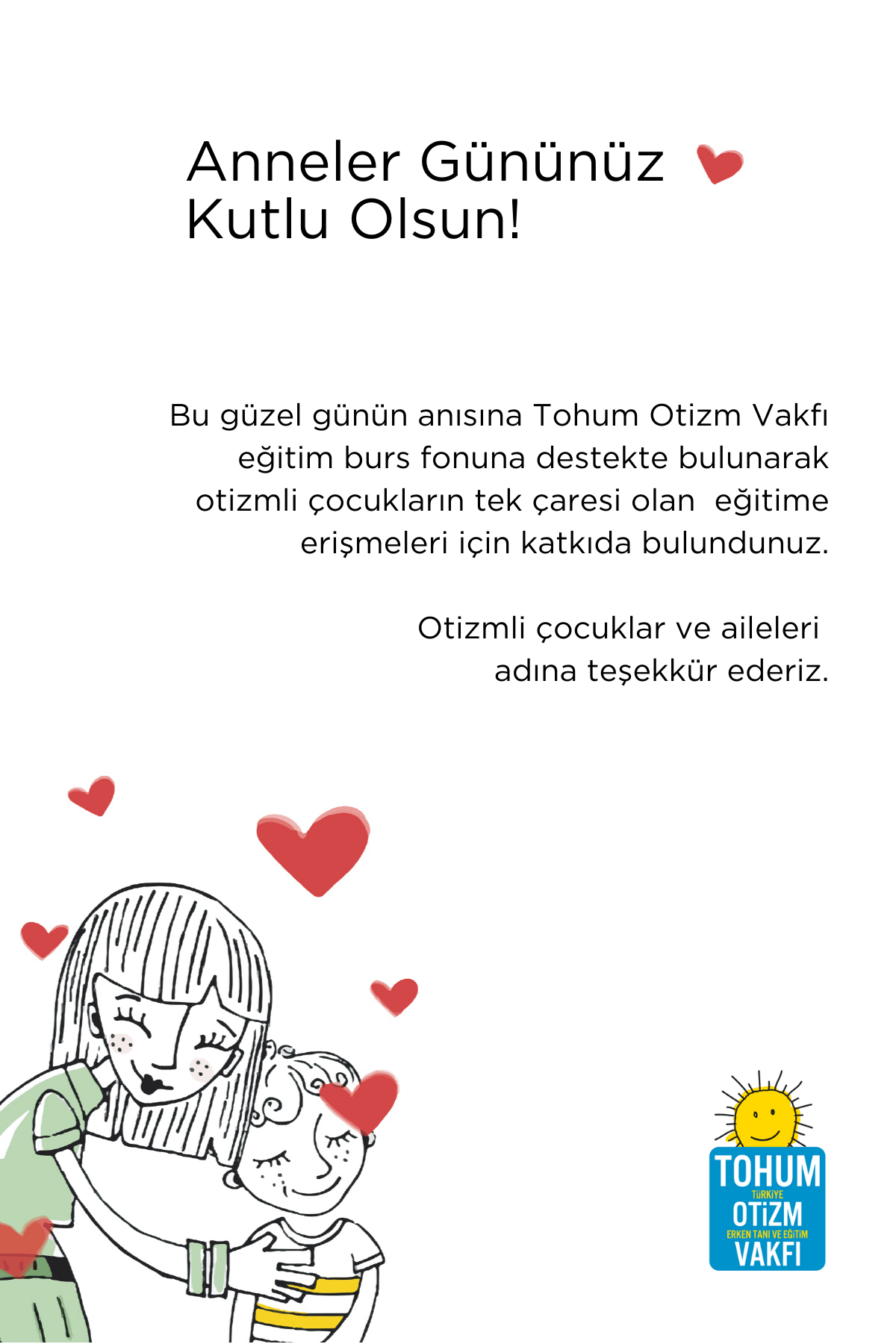 Tohum Otizm Vakfı Anneler Günü Sertifikası