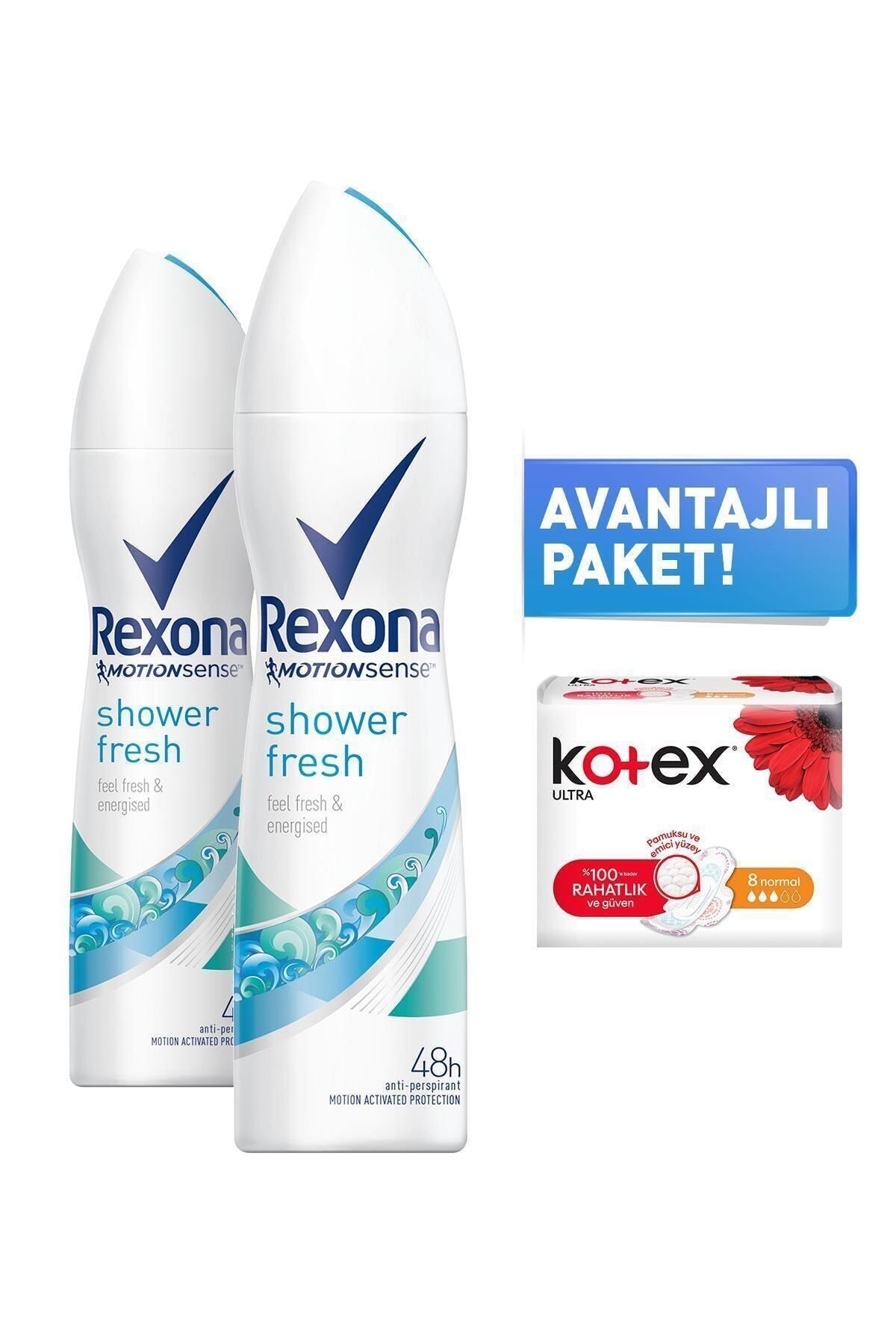 Rexona Shower Fresh Kadın Sprey Deodorant 150 Ml X2 + 8'li Kotex Normal