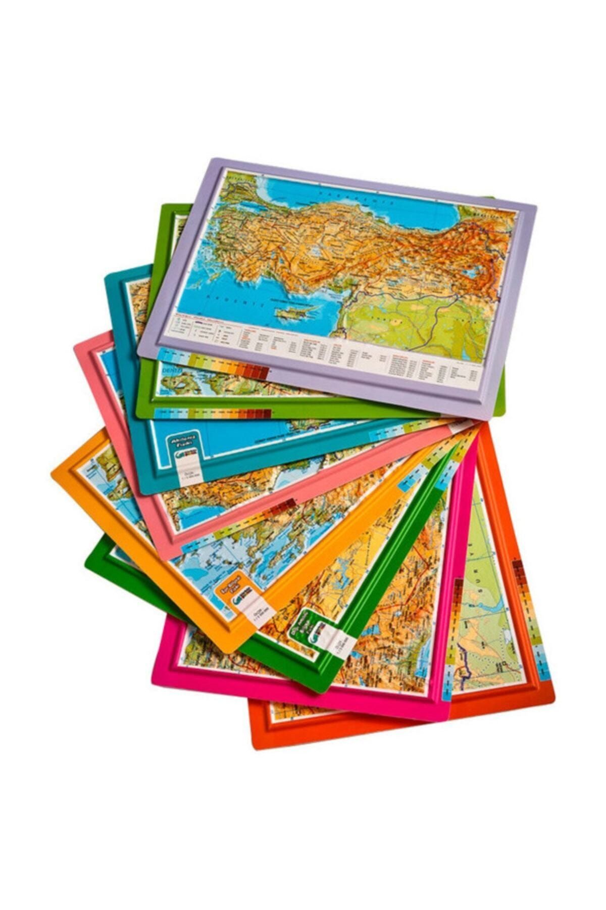 Genel Markalar Kabartmalı Türkiye Haritası Seti - A4  8 Harita Atlas Bölgeler