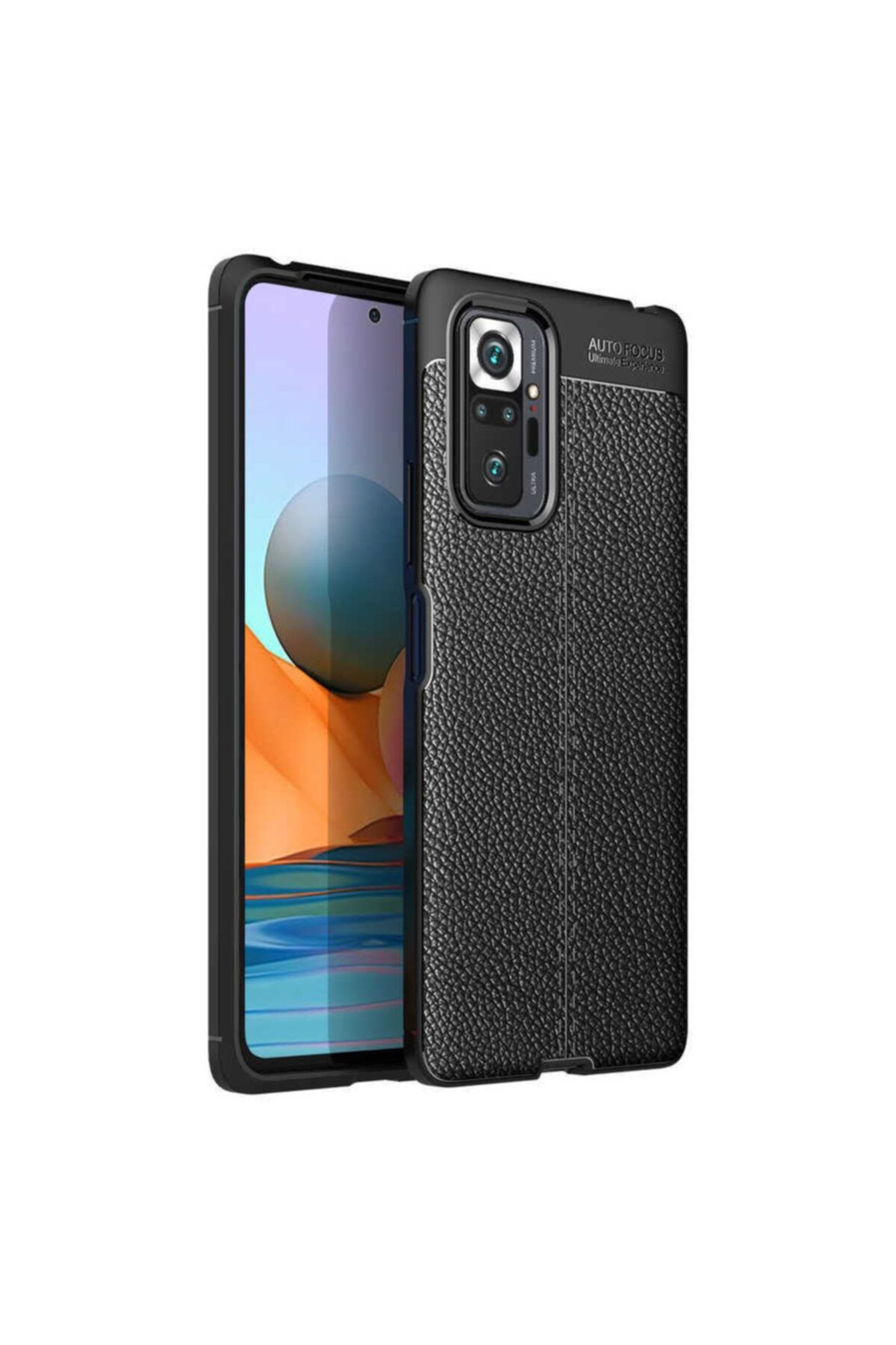 Fibaks Xiaomi Redmi Note 10 Pro Kılıf Tam Ekran Koruyucu Armor Deri Görünümlü Tam Koruma Silikon
