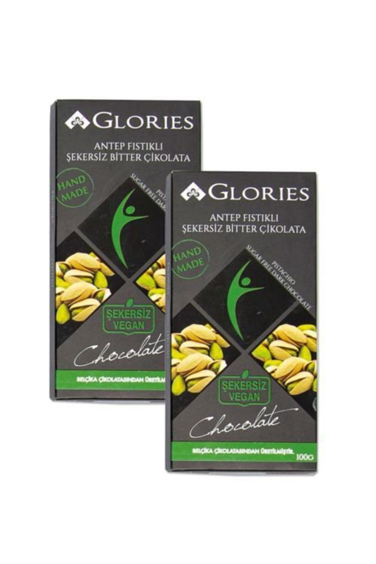 Glories Chocolate Glories Vegan Diyet Antep Fıstıklı Çikolata Bitter El Yapımı Çikolata 2x100gr