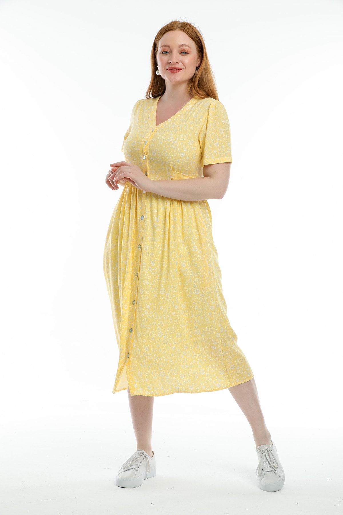 Pitti Kadın Sarı Çiçek Desenli Elbise