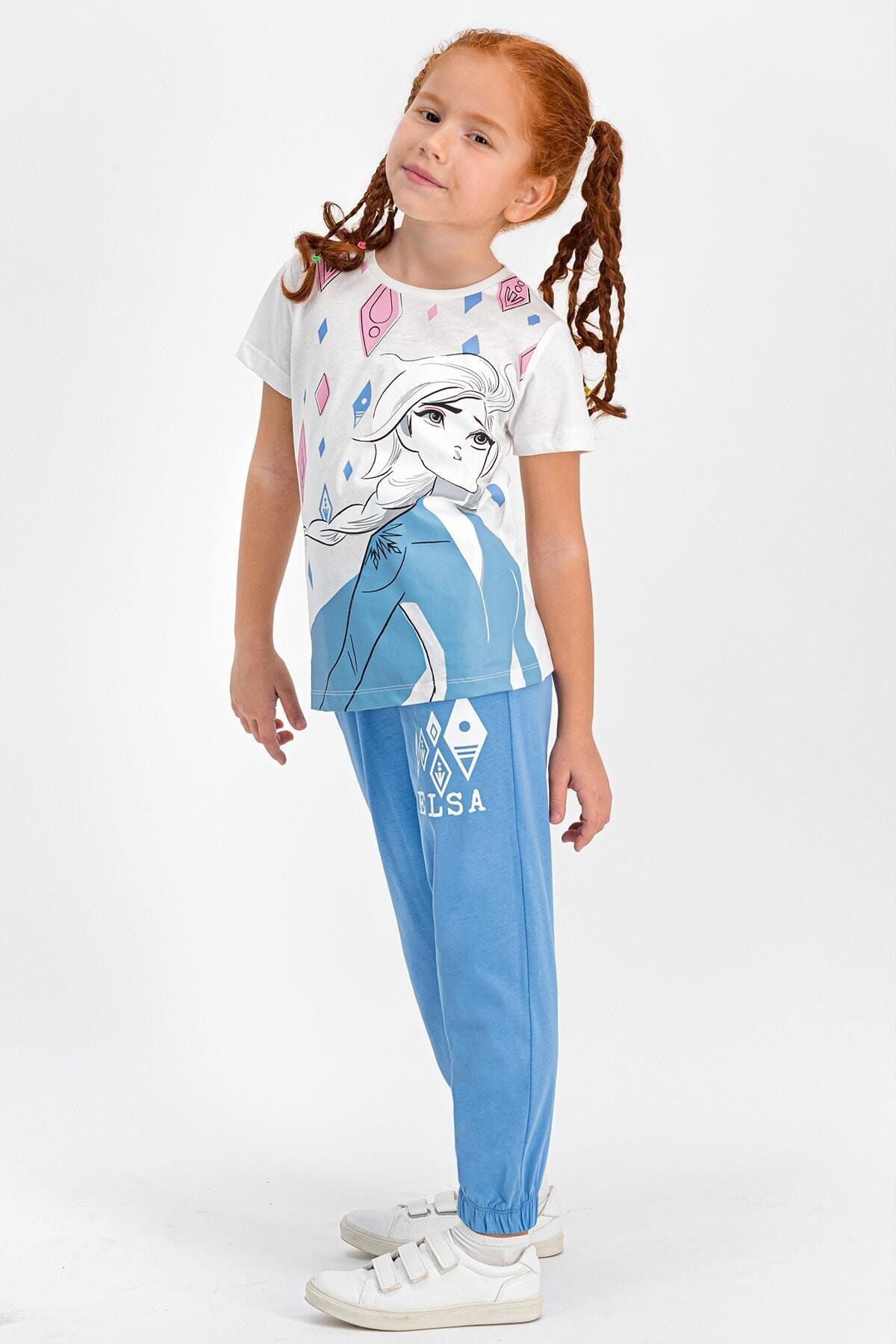 Frozen Karlar Ülkesi - Lisanslı Krem Kız Çocuk Pijama Takımı D4320-c