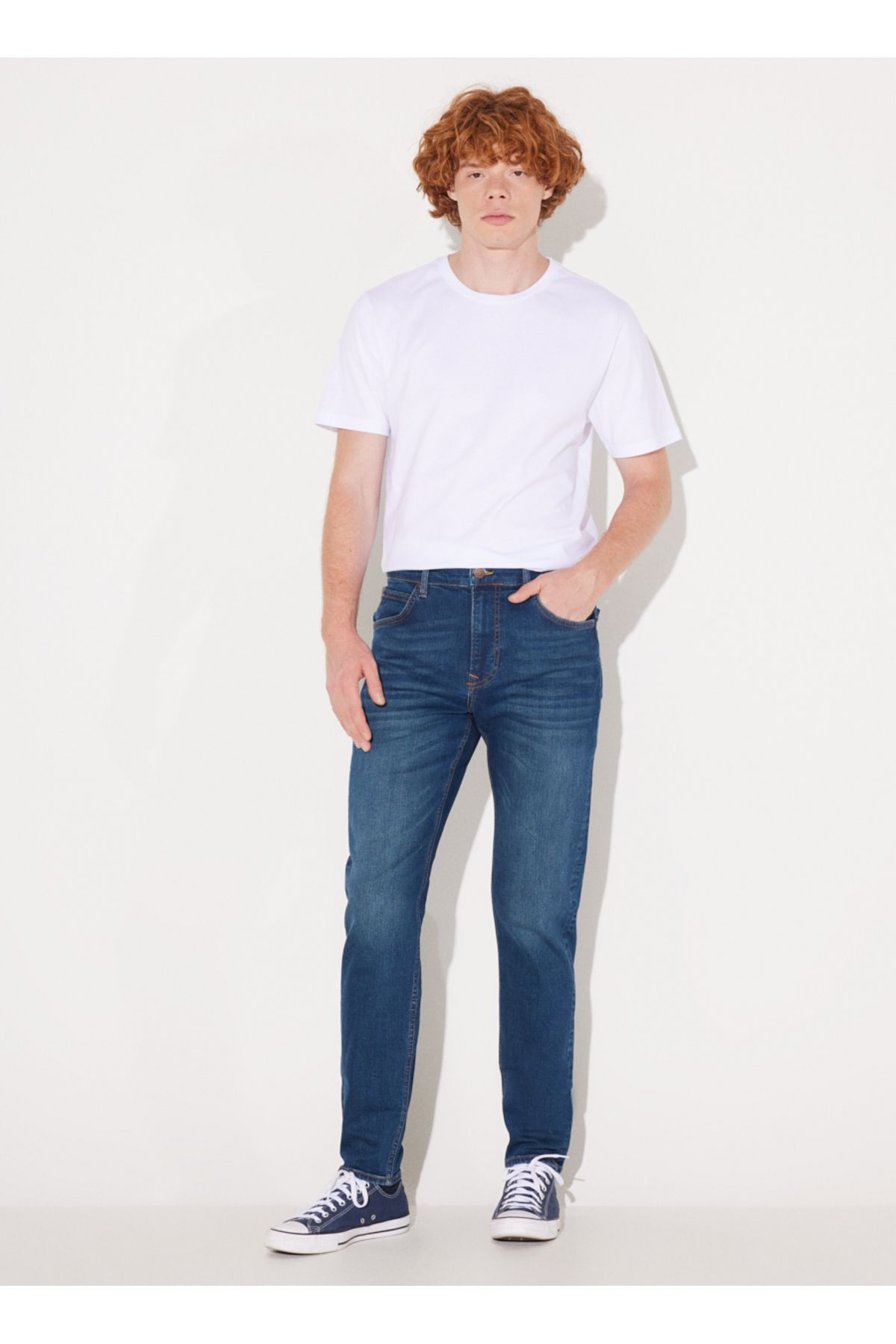 Lee Austin Straight Fit Düz Kesim Yüksek Bel Dar Paça Taş Rengi Erkek Esnek Jean Denim Kot Pantolon