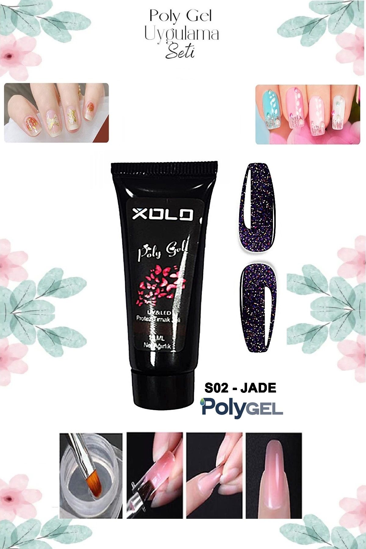 Xolo 15ml Simli Polygel Protez Tırnak Oje Kalıcı Akrilik Trend Renkler Serisi Hızlı Tırnak Uzatma Polygel