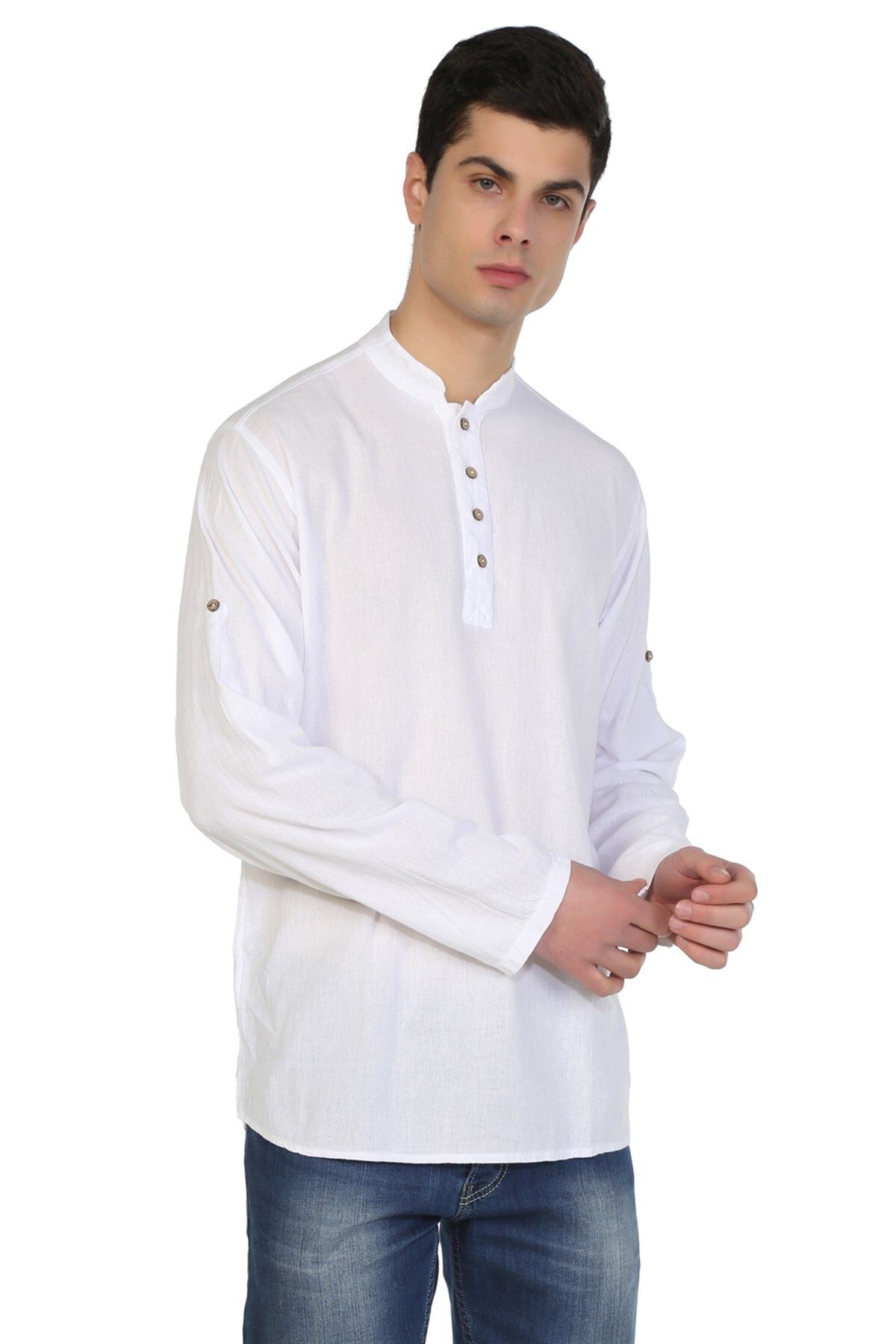 Eliş Şile Bezi Uzun Kol Şile Bezi Bodrum Erkek T-shirt Beyaz 9001