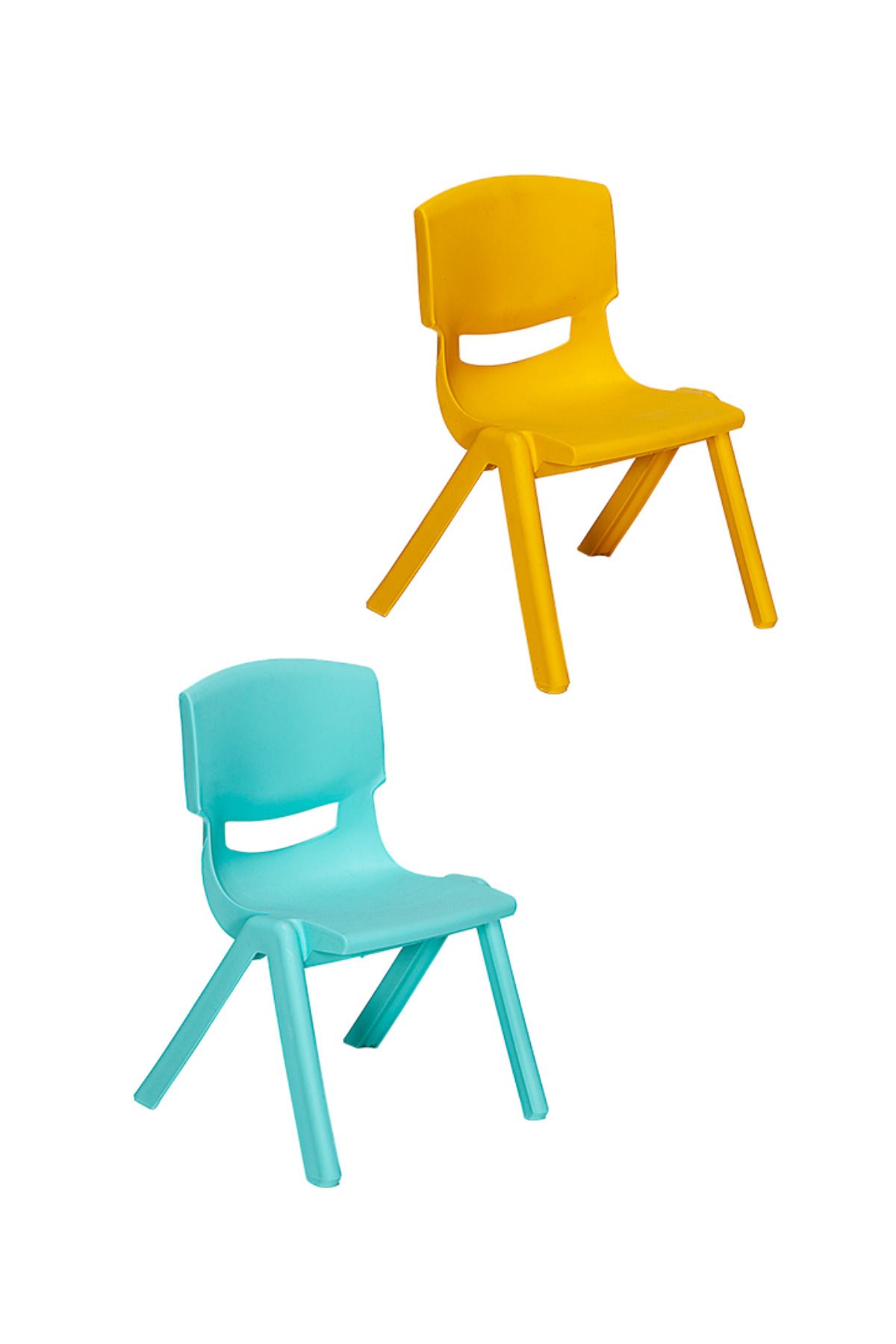 MOBETTO 2 Adet Kreş Anaokulu Çocuk Sandalyesi Sert Plastik- Turkuaz/Sarı