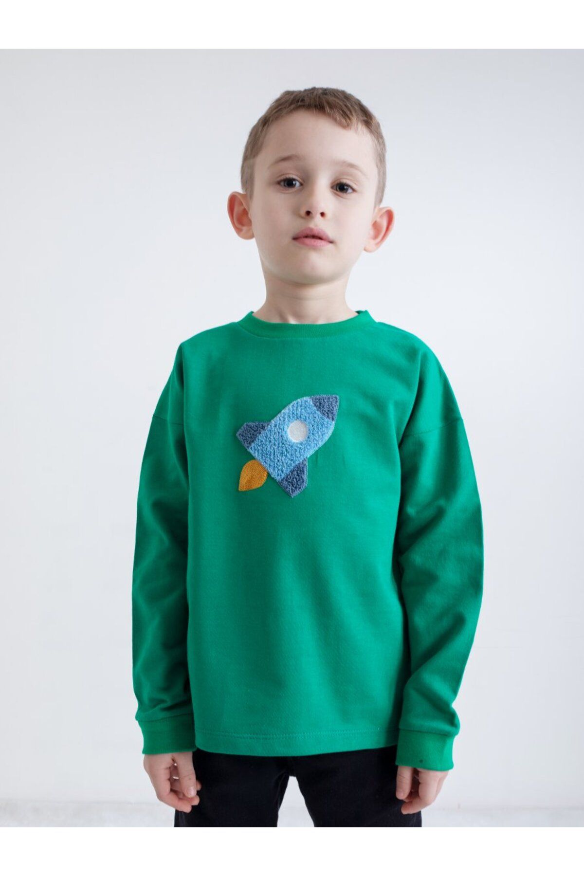 Cotton Trips Çocuk Roket Süzene Sweatshirt (2-7 Yaş) - Yeşil
