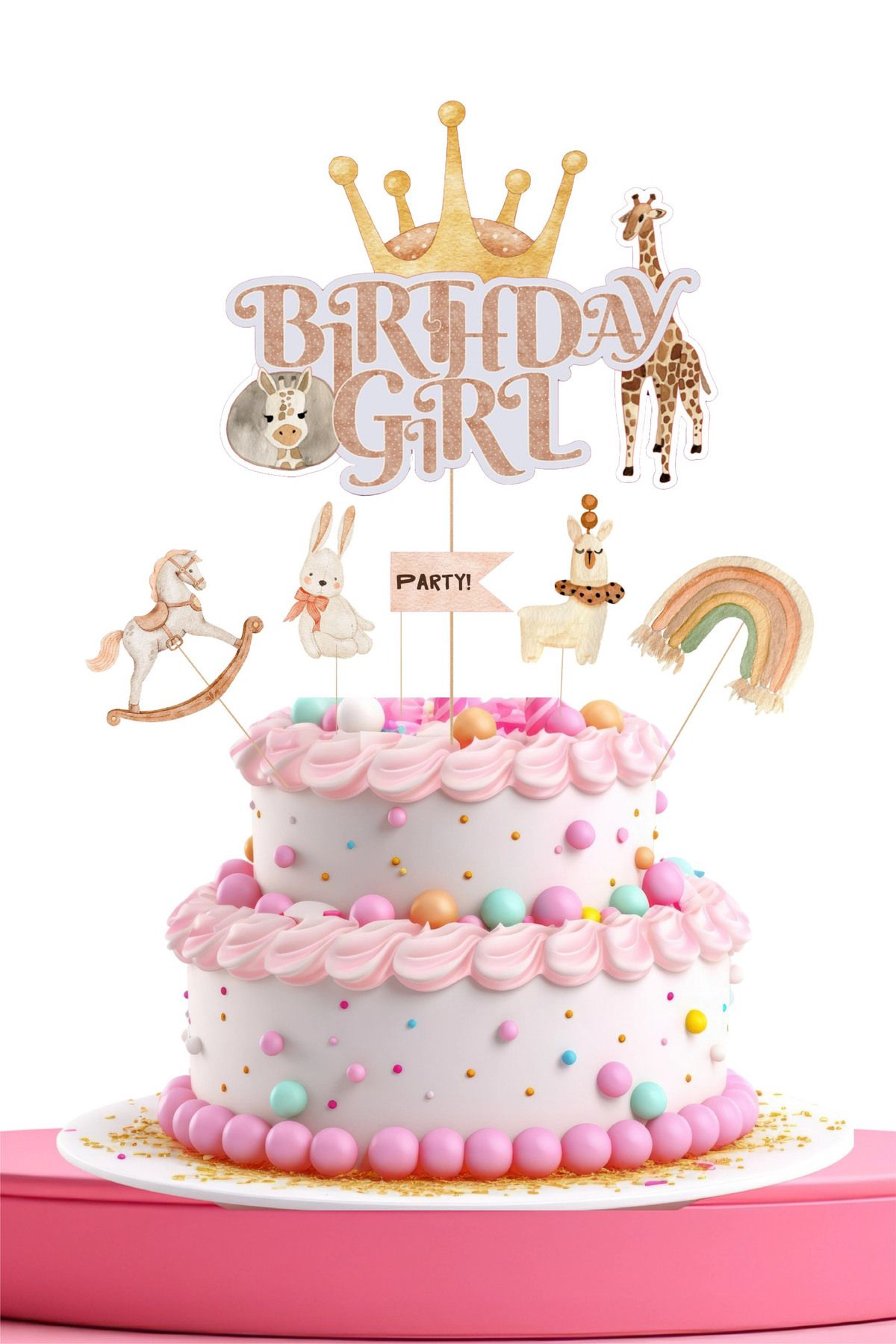 Pigeons Paper 6'lı Birthday Girl - Kız Çocuk Soft Doğum Günü Pasta Süsü