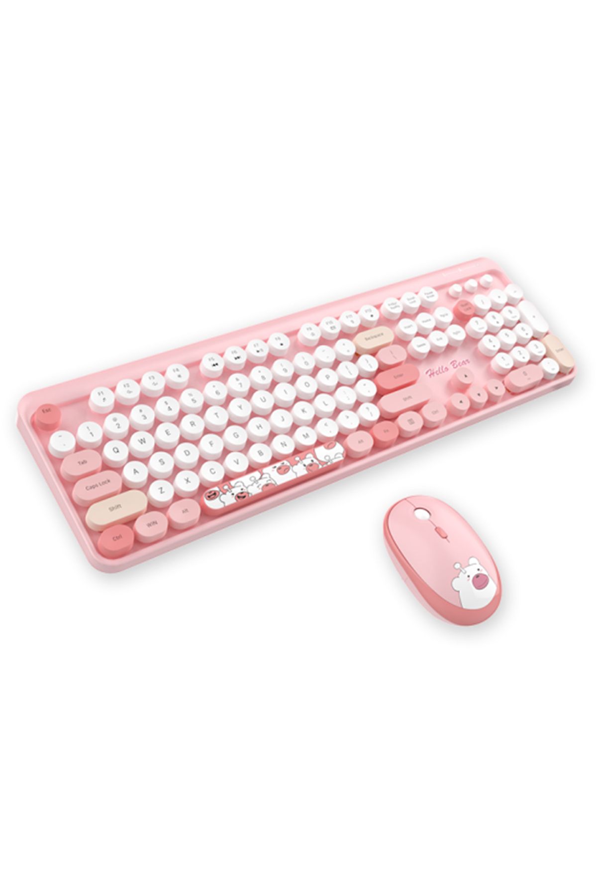 Genel Markalar Geezer Ayıcık Desenli Kablosuz Renkli Yuvarlak Tuşlu Klavye Mouse Set-AL4186