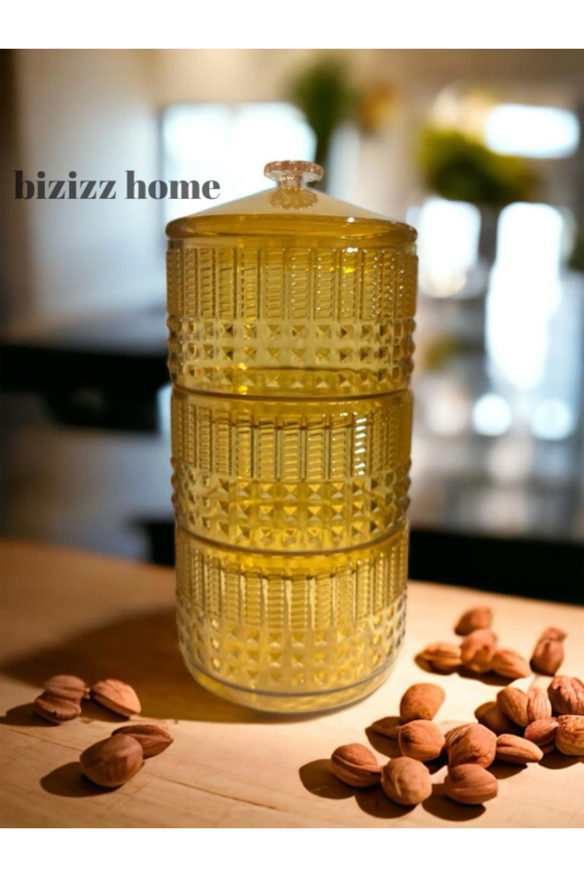 bizizz home Akrilik 3 Katlı Sunumluk Drajelik Kurabiyelik Şekerlik 500 Ml*3