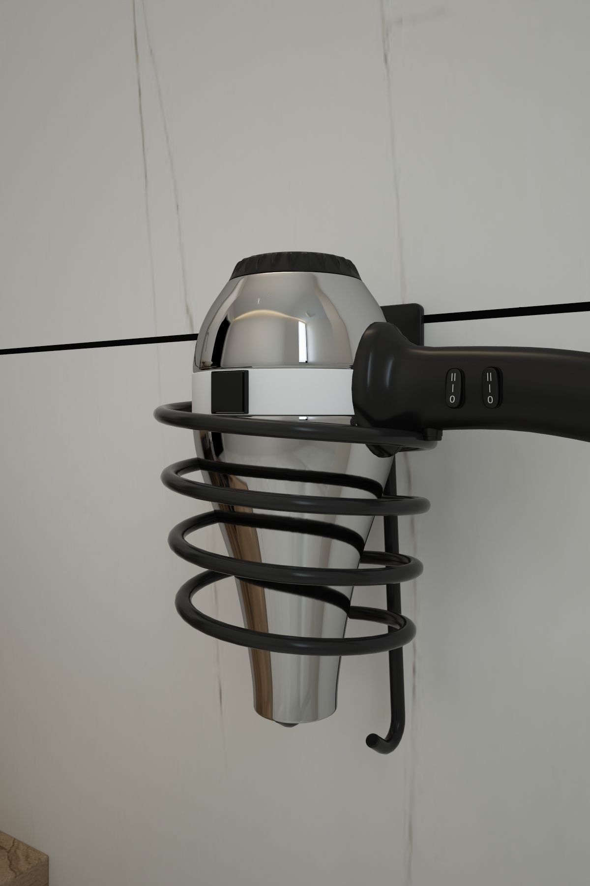 Alper Banyo Siyah Kare Fön Makinesi Askısı Saç Kurutma Makinesi Tutacağı Yapışkanlı