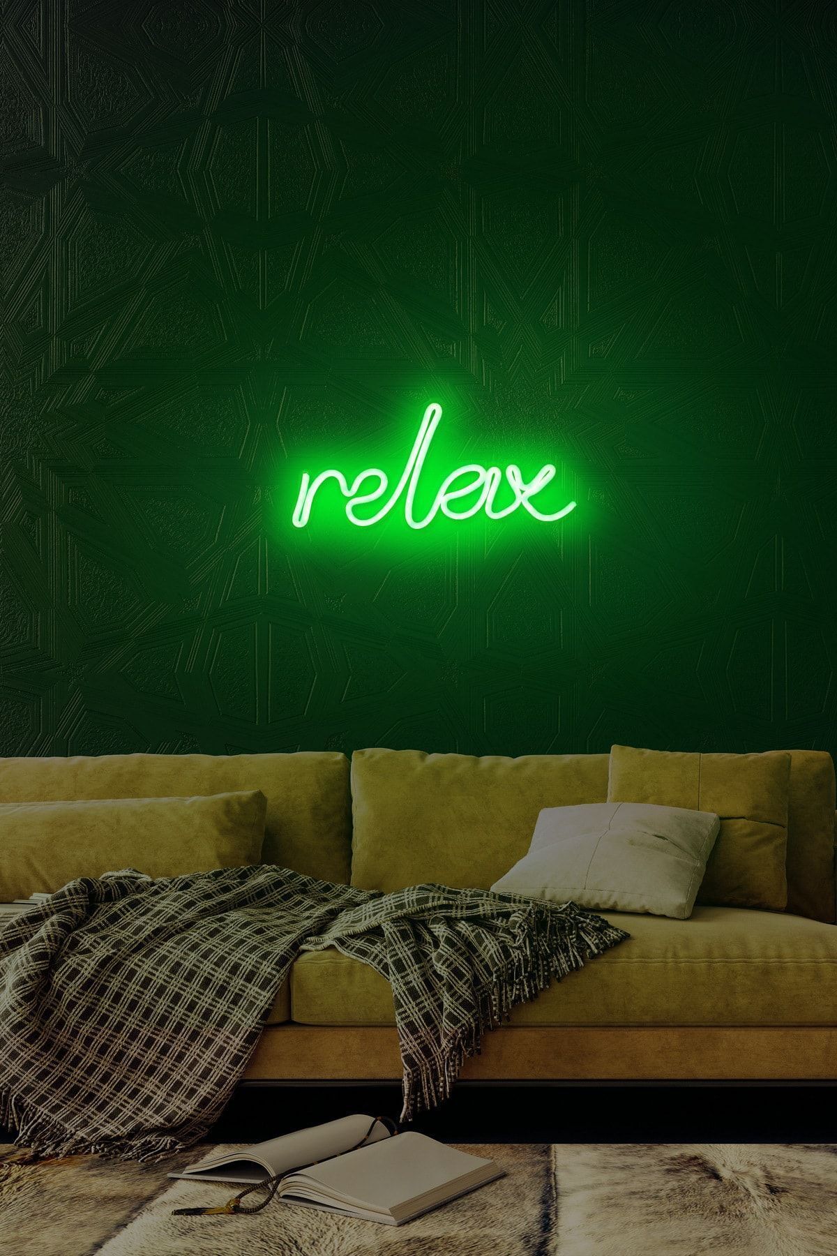 StorHome Relax Yazılı Dekoratif Neon Led Duvar Aydınlatması -Yeşil Işıklı Duvar Dekorasyonuu