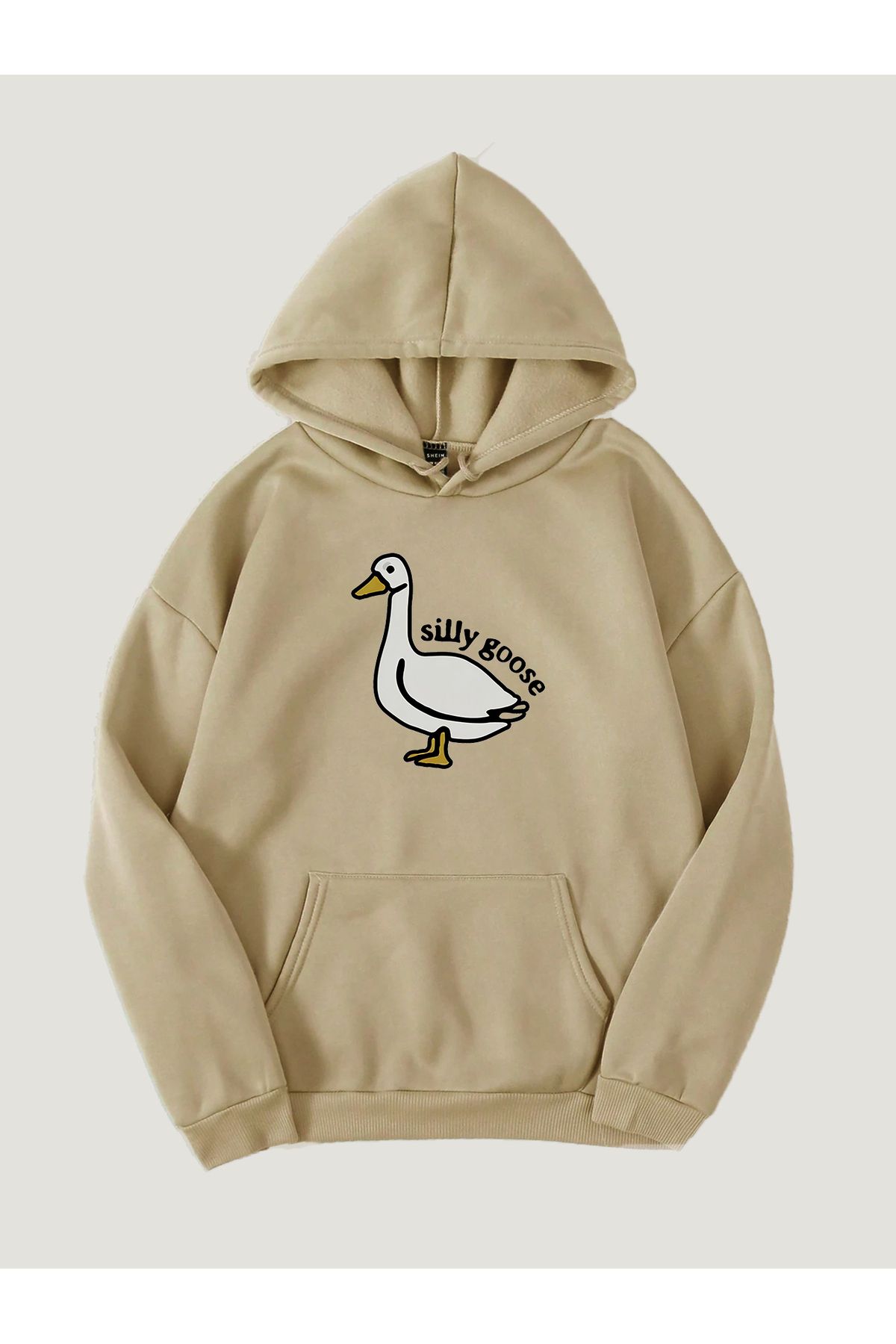 Ginevra Unisex Silly Goose Baskılı Kapüşonlu İçi Yumuşak Polarlı Oversize Sweatshirt