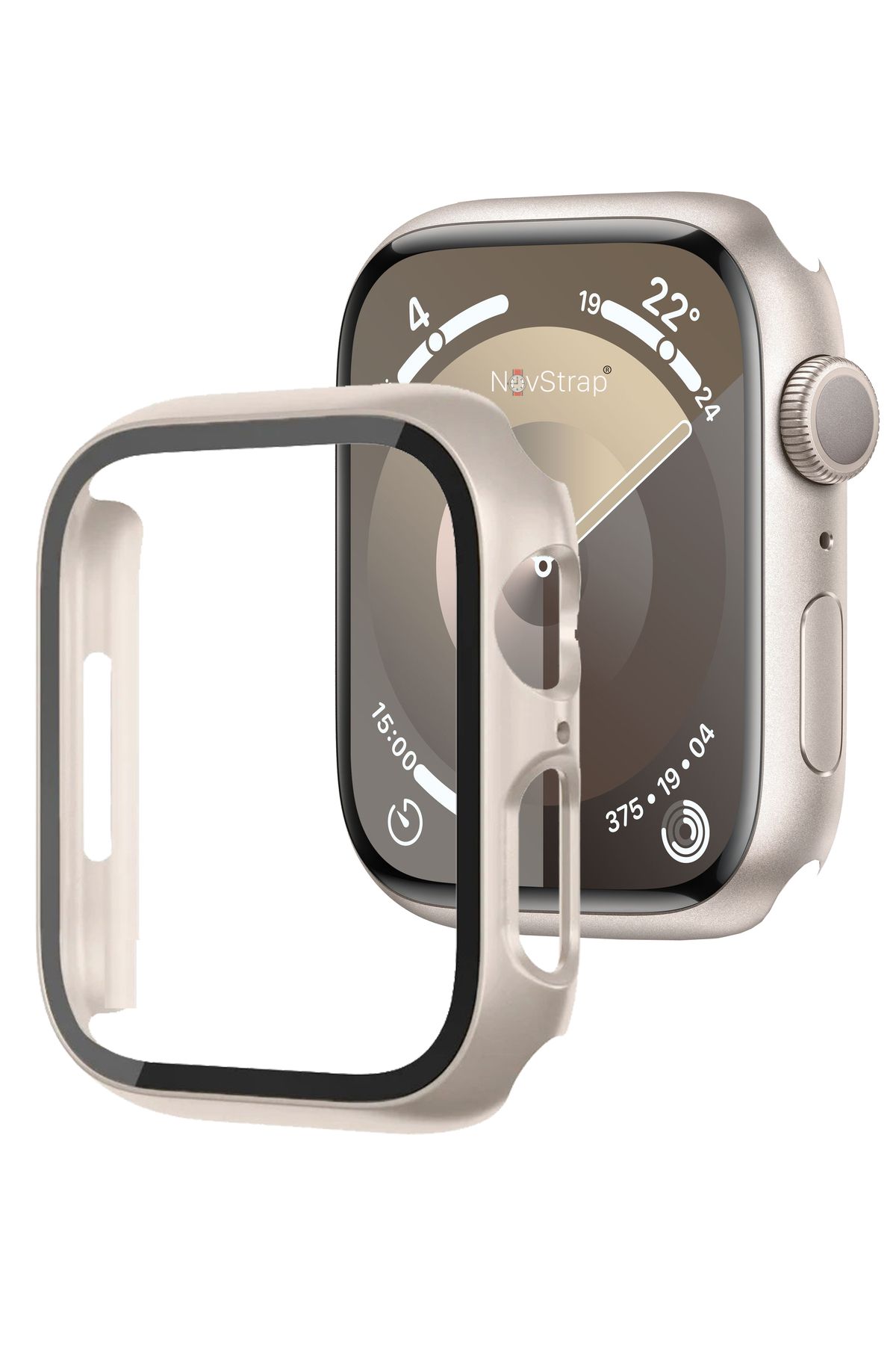 NovStrap Apple Watch 7/8/9 Seri 45mm ile Uyumlu Starlight Yıldız Işığı Ekran Kasa Koruyucu Kapak