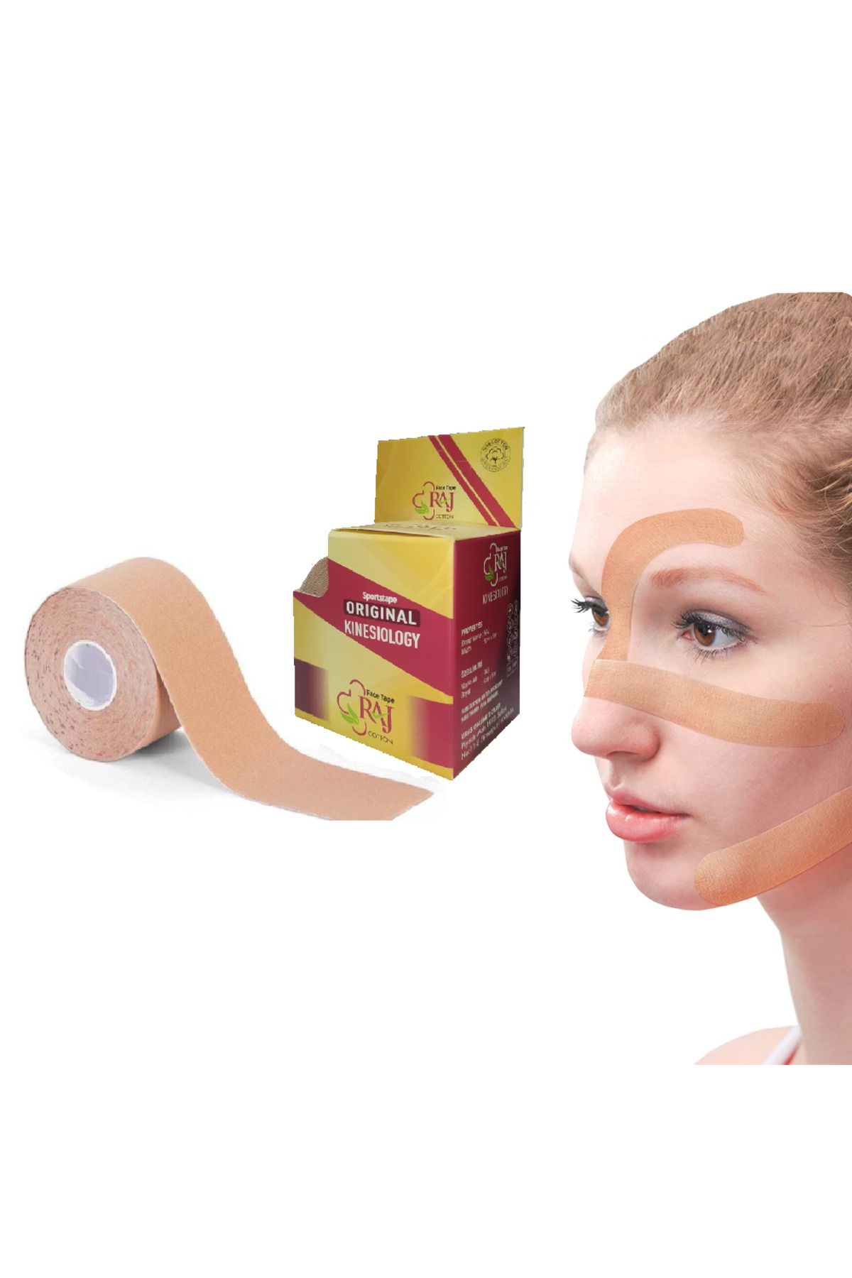 RAJ Kinesiology 5cm X 5mt Tape Yüz Yogası Yüz Bölgesi Için Therapy Cotton Kinesio Face Tape