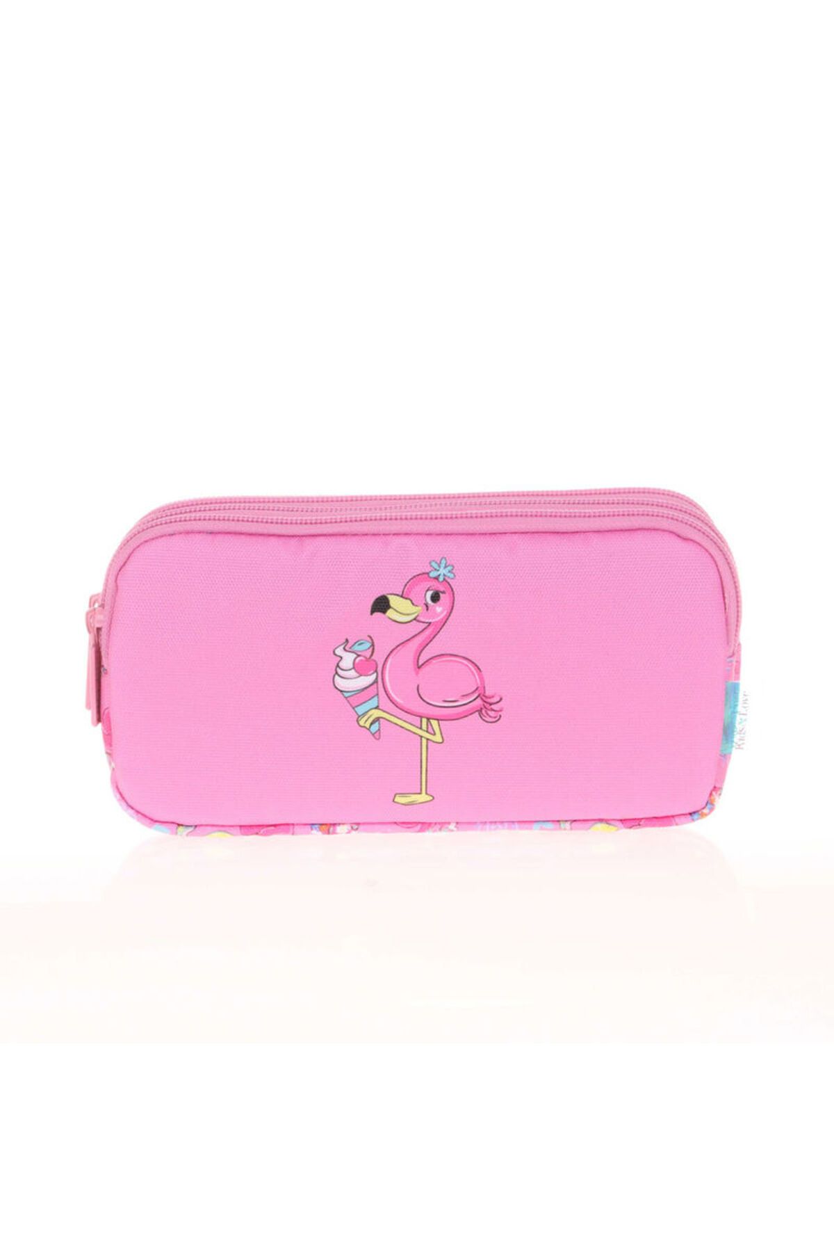 Kaukko Kids&Love Aynalı Taşlı Flamingo 3 Bölmeli Kalemlik Çantası