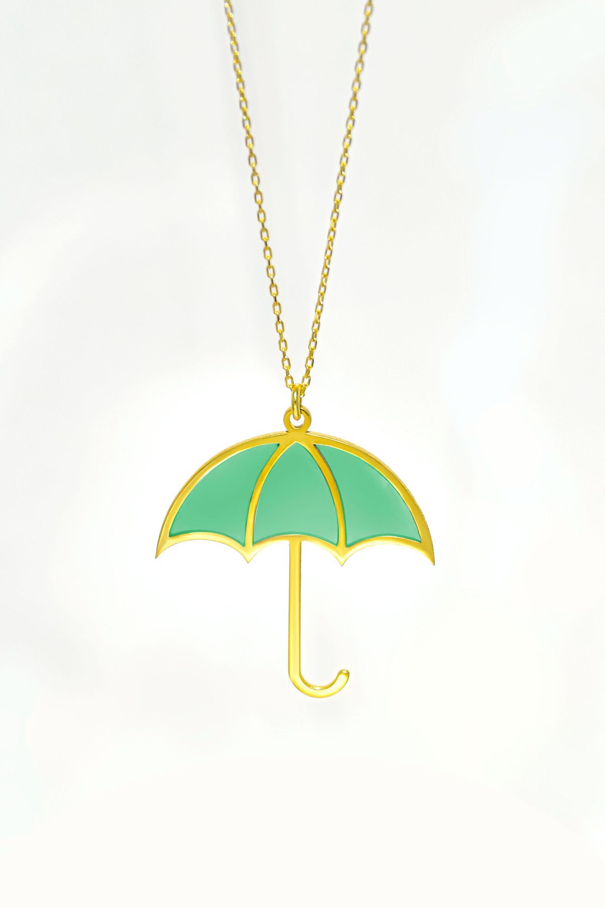 Papatya Silver 925 Ayar Gümüş Gold Kaplama Parlayan Rüya Serisi Tasarım Ebruli Yeşil Cam Boyalı Şemsiye Kolye