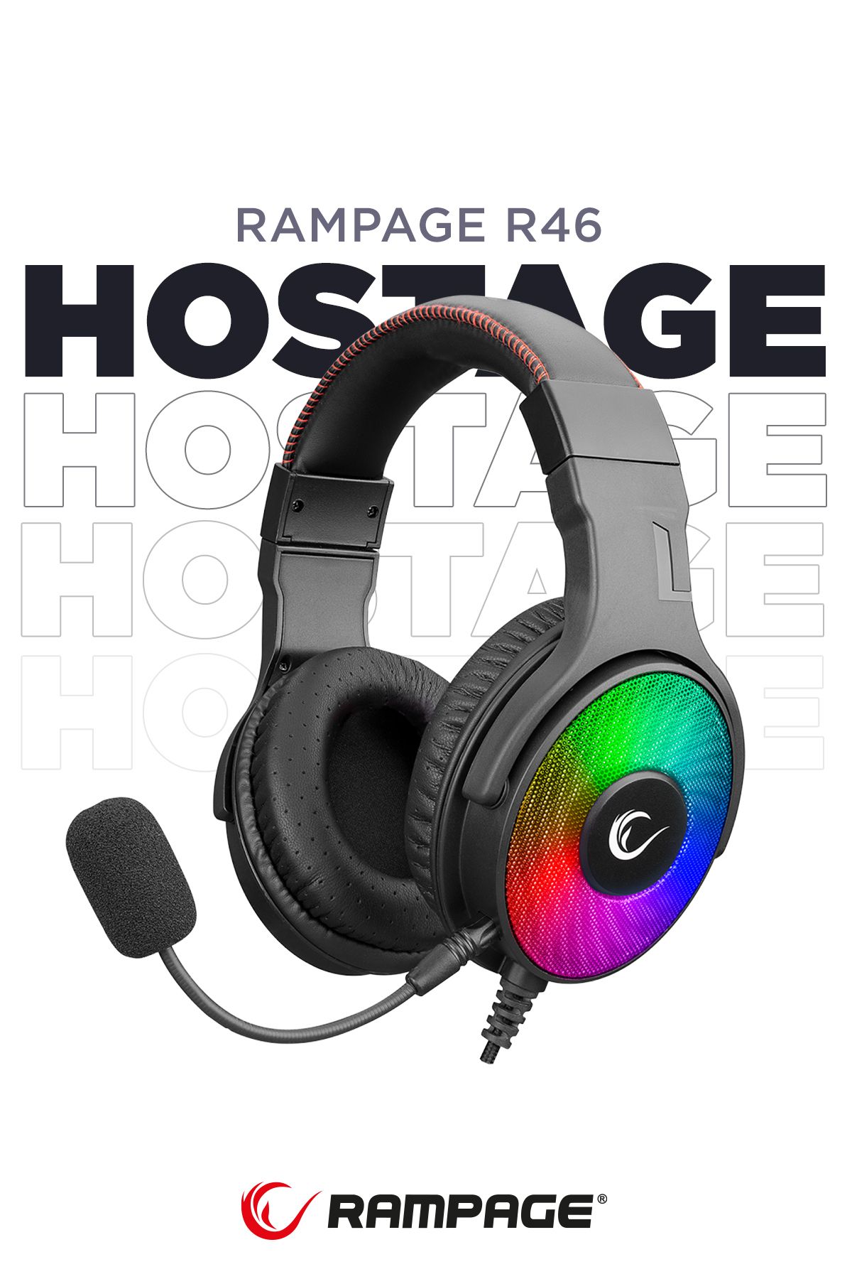 Rampage R46 Hostage Siyah Usb 7.1 Surround Rgb Ledli Gaming Oyuncu Mikrofonlu Kulaklık