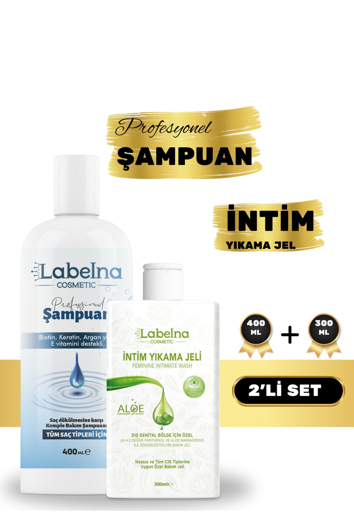 Labelna Cosmetic Genital Bölge Koku Akıntı Giderici Intim Jel 300 ml & Saç Dökülmesine Karşı Şampuan 400 ml