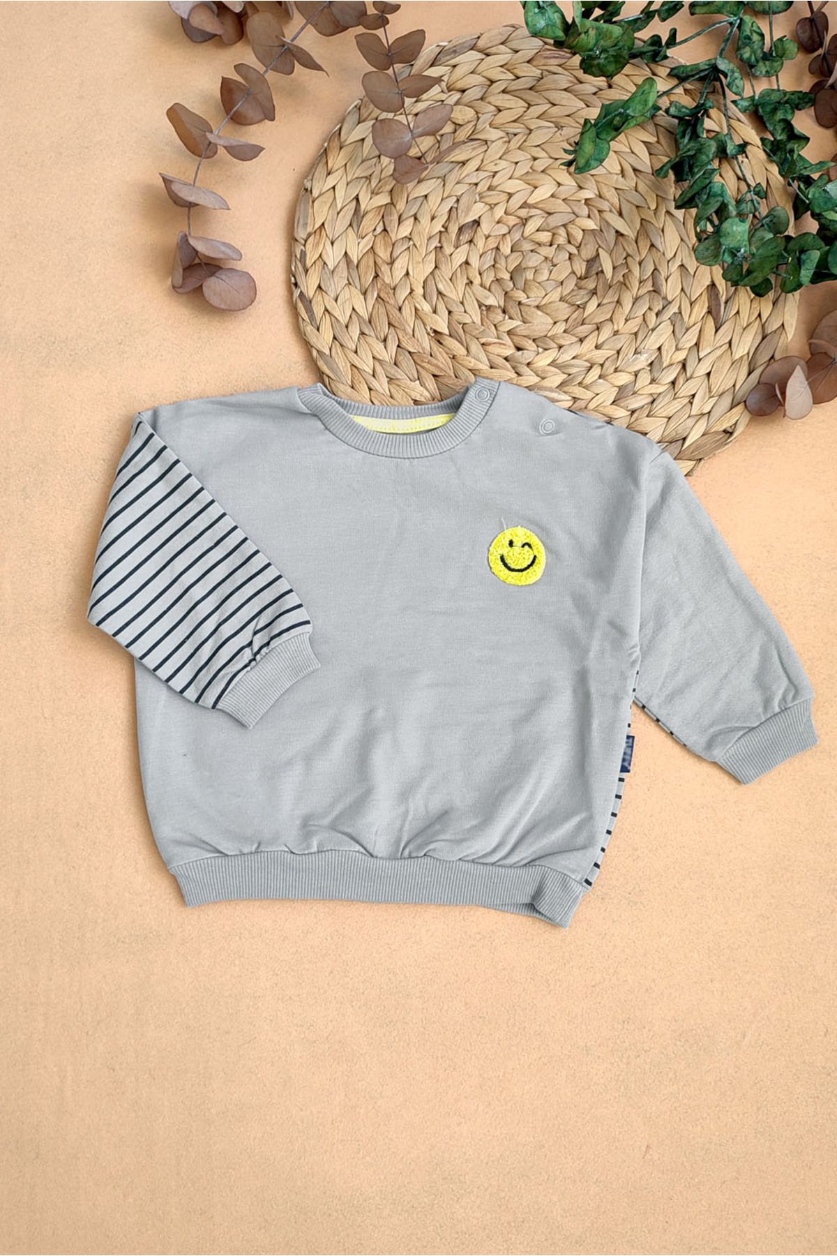 Minnak Bebek Giyim Çocuk smiley işlemeli sweatshirt