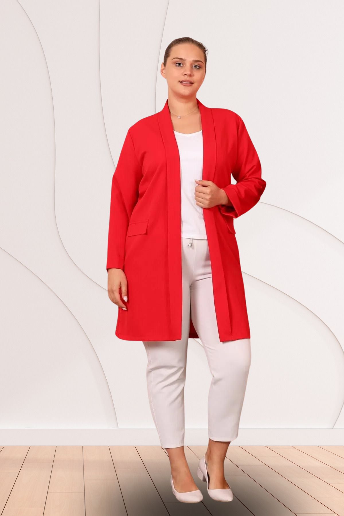 Genel Markalar Blazer Buyuk Beden Kadin Ceket Tesettur Ceket Blazer Kırmızı