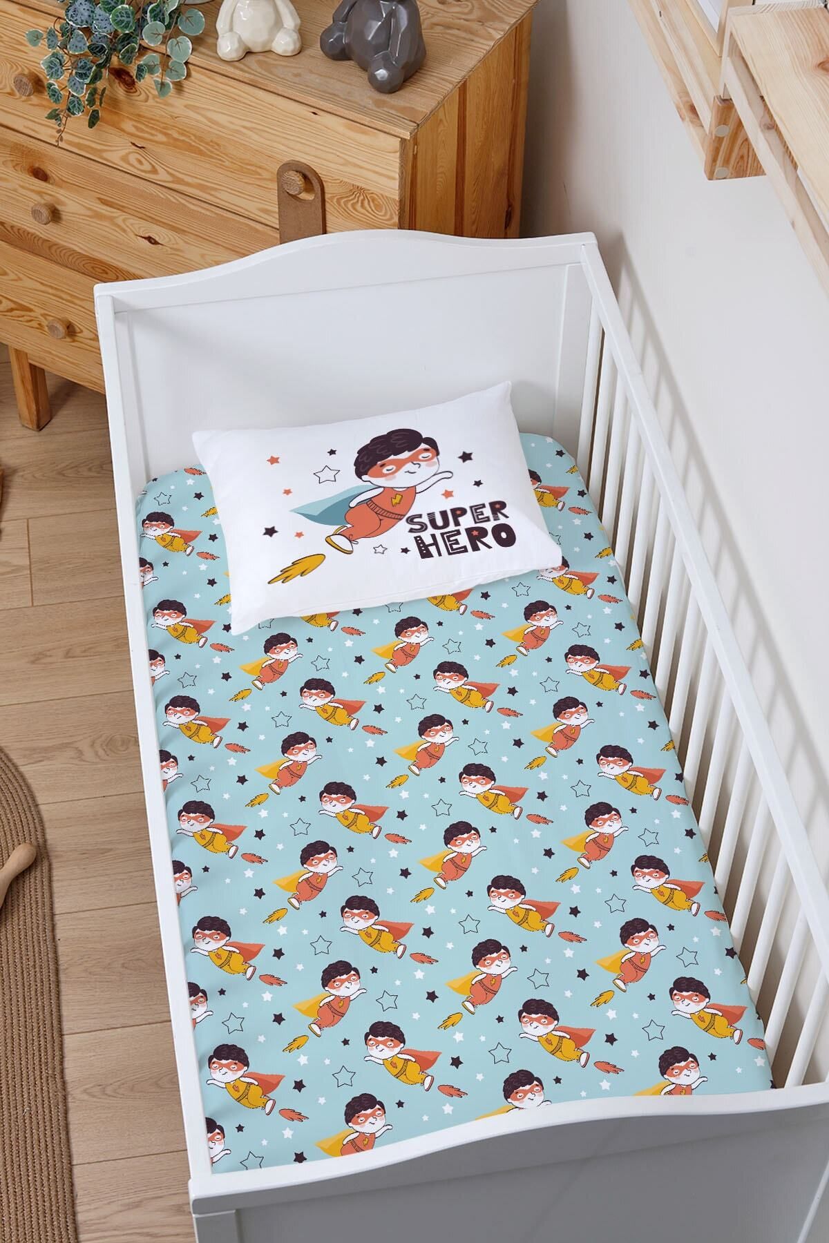 Tuğba Kuğu Pamuk Saten Lastikli Çarşaf (60X120 15) Yastık Kılıfı (35X45) - For Baby Serisi