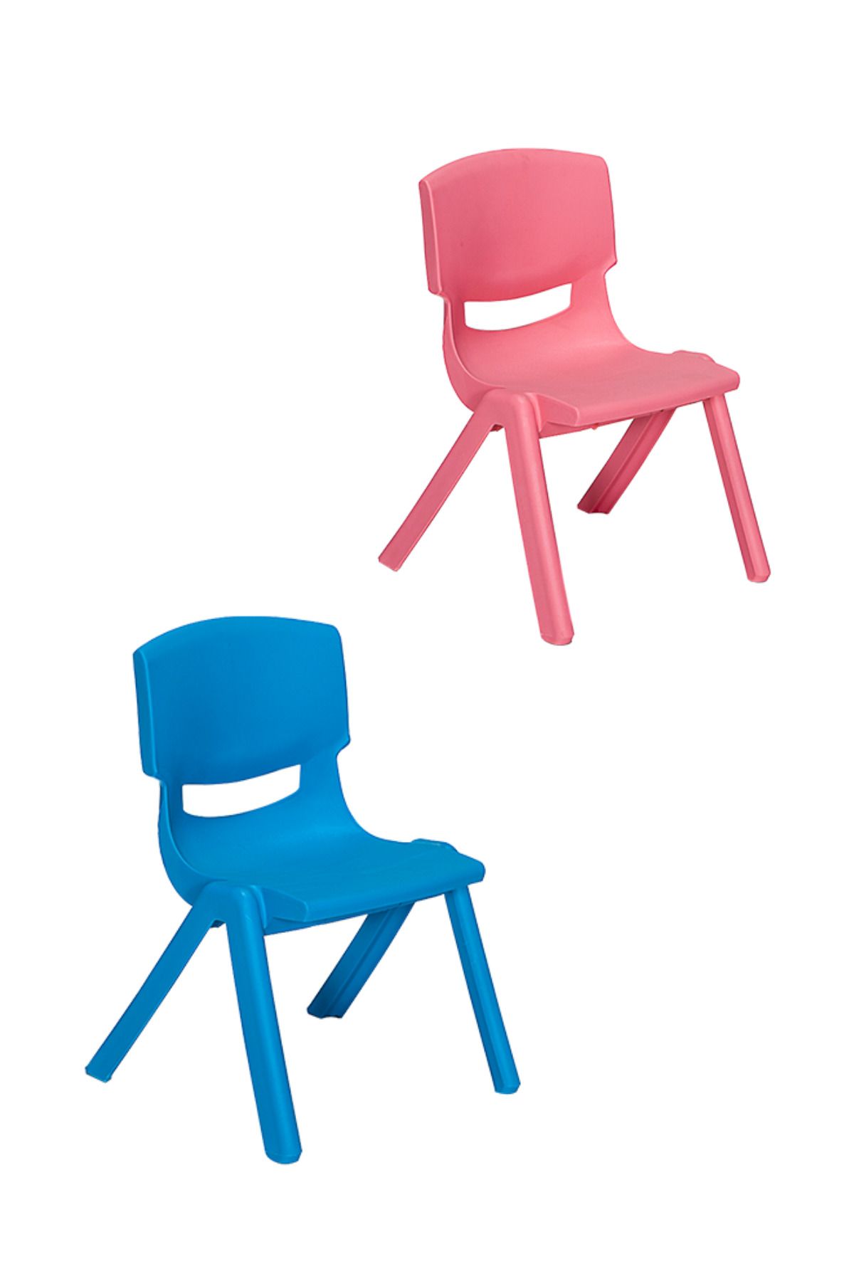 MOBETTO 2 Adet Kreş Anaokulu Çocuk Sandalyesi Sert Plastik- Mavi/Pembe