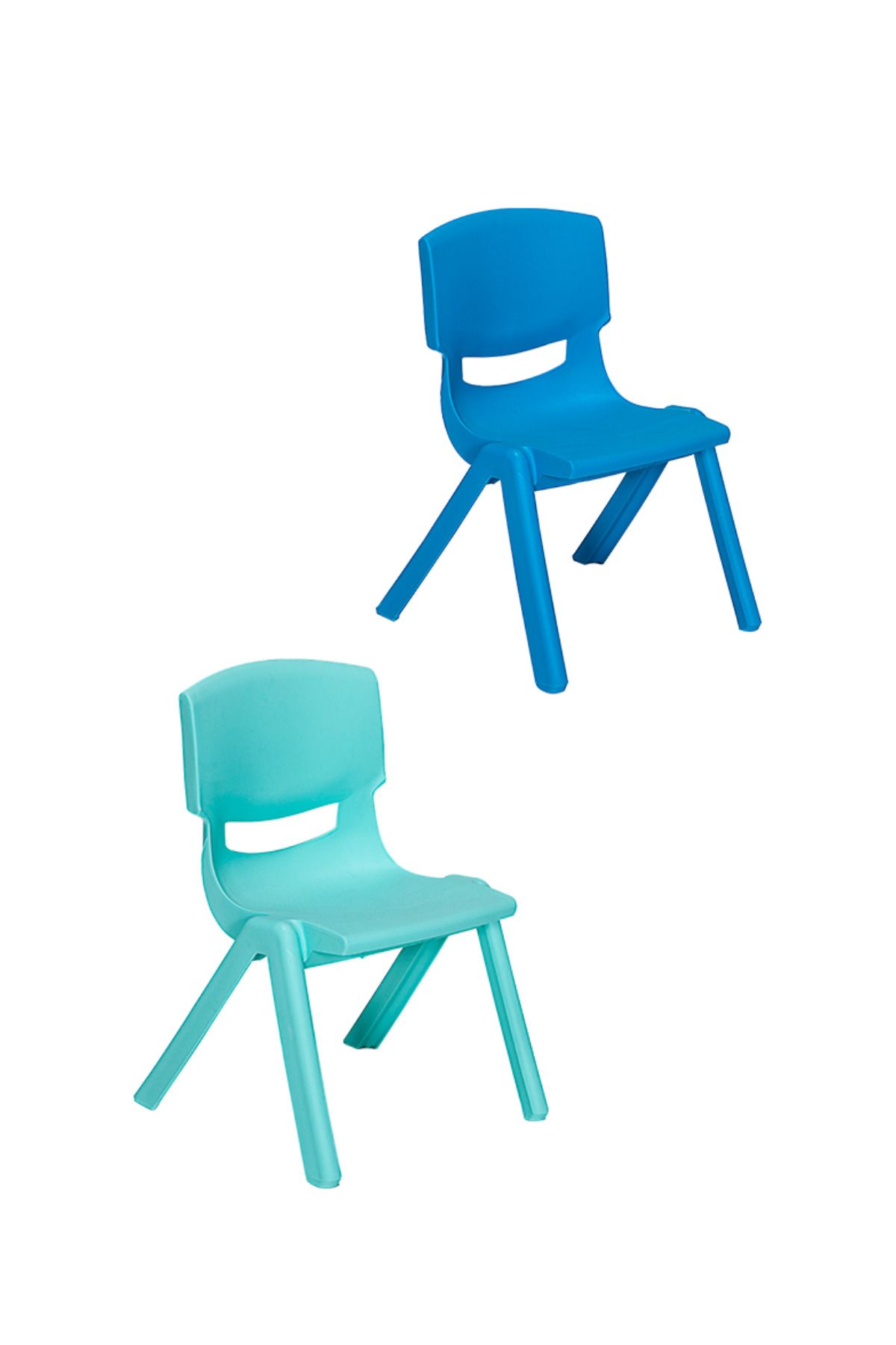 MOBETTO 2 Adet Kreş Anaokulu Çocuk Sandalyesi Sert Plastik- Turkuaz/Mavi