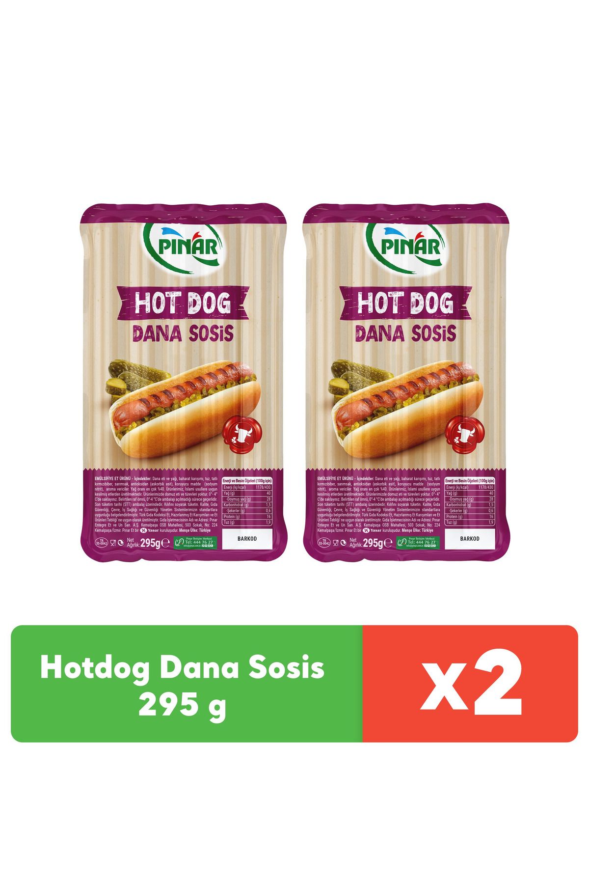 Pınar Hotdog Dana Sosis 295 g x 2 adet