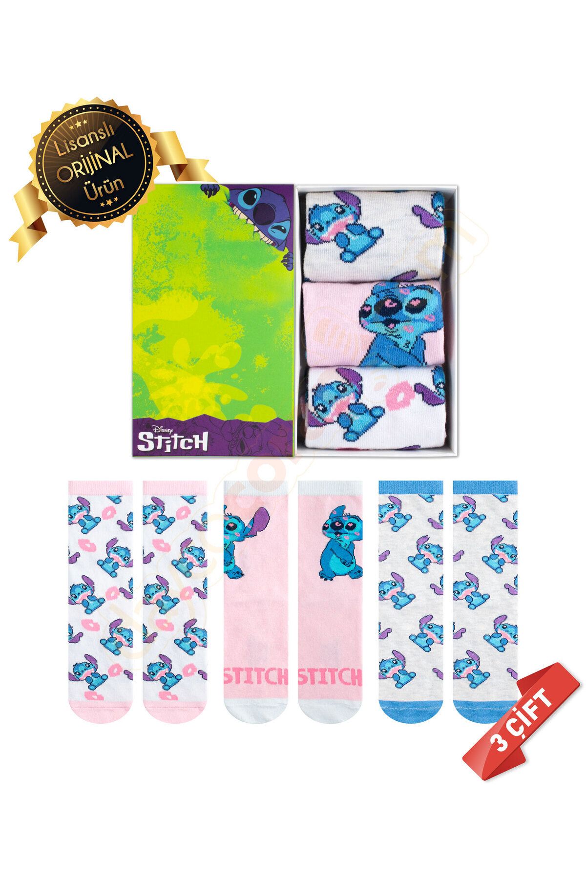 DAYCO Kutulu Stitch Desenli Lisanslı Orijinal Stitch Çorabı - 36-40 - Dl15650206