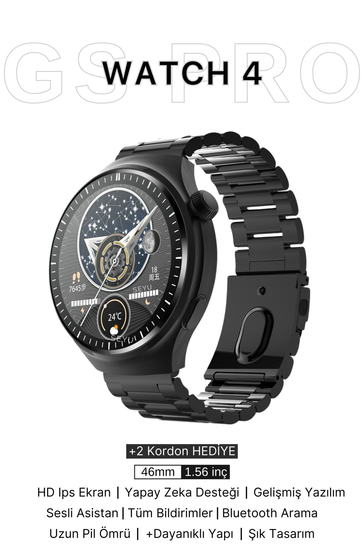 SEYUWATCH Watch Gs4 Pro Kordon Hediyeli 46mm Akıllı Saat Iphone Ve Android Tüm Telefonlara Uyumlu