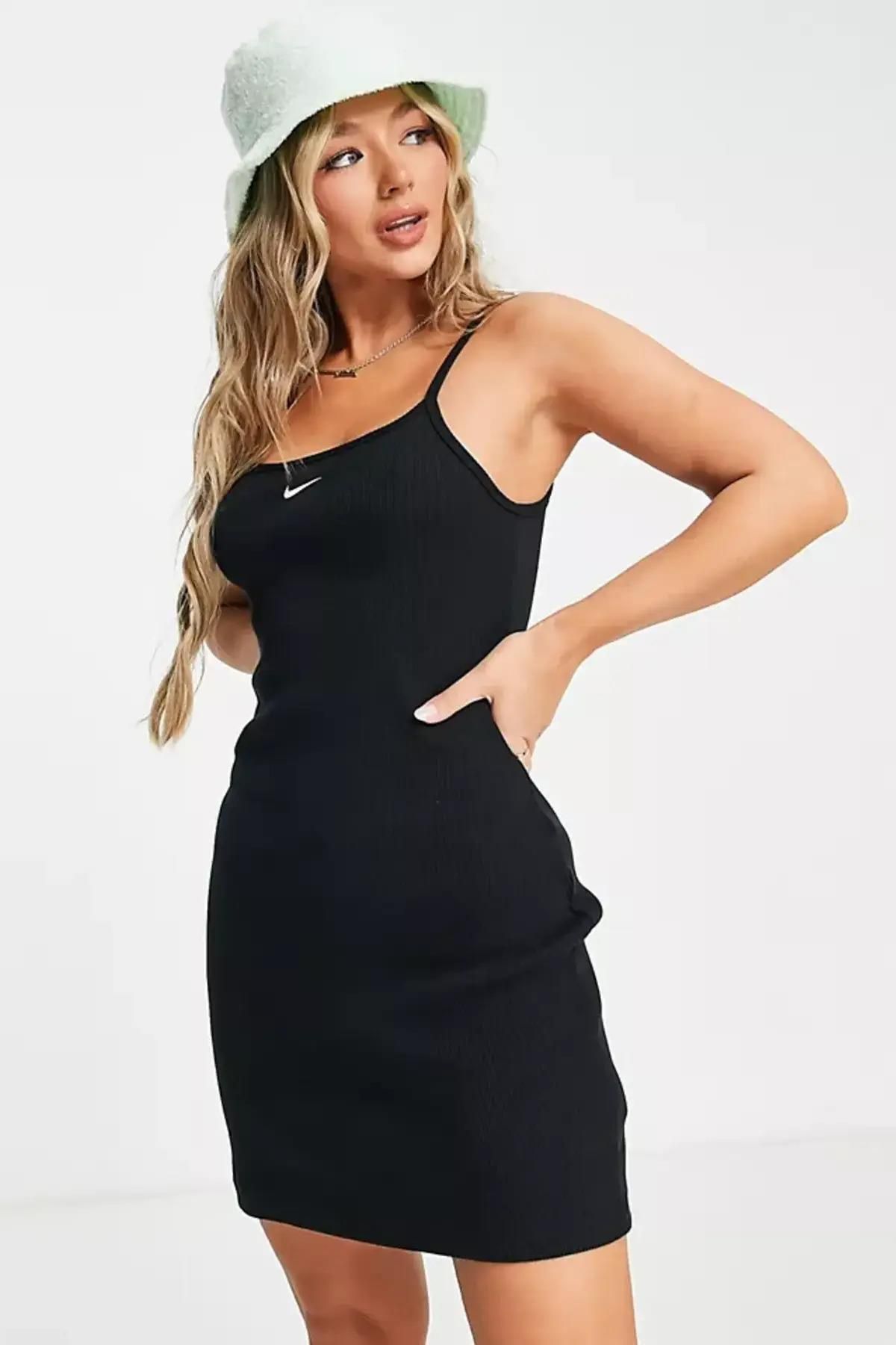 Nike Sportswear Essential Ribbed Dar Kesim Siyah Kadın Elbise