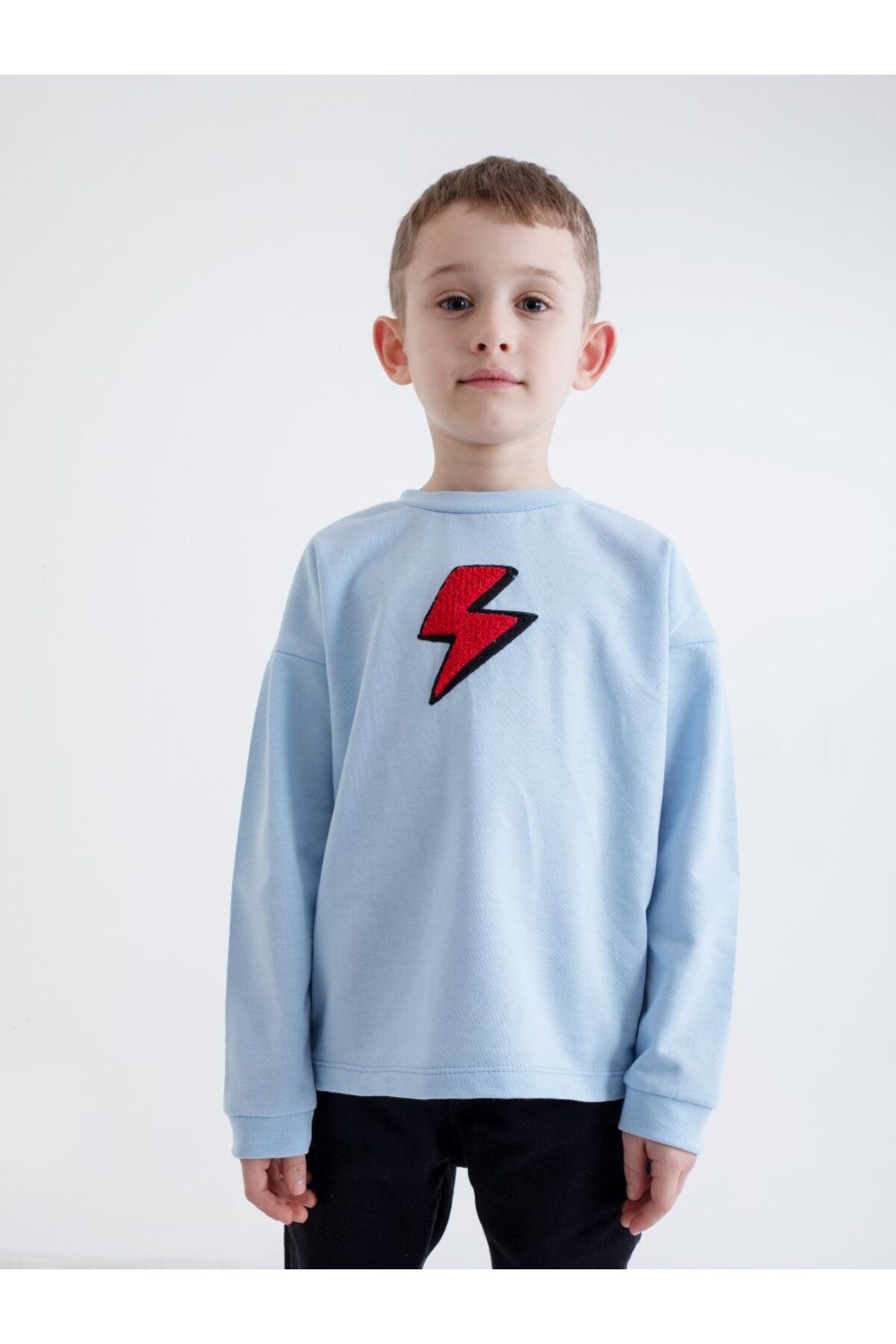 Cotton Trips Çocuk Şimşek Süzene Sweatshirt (2-7 Yaş) - Açık Mavi
