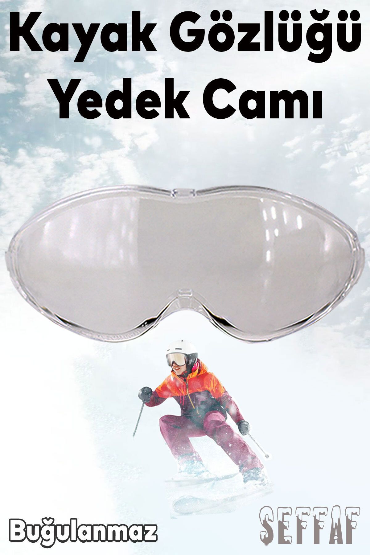 Badem10 Bellasimo Çerçevesiz Kayak Kar Gözlüğü Lens Değiştirebilir Camı Antifog Güneş Kar Gözlük Camı Şeffaf