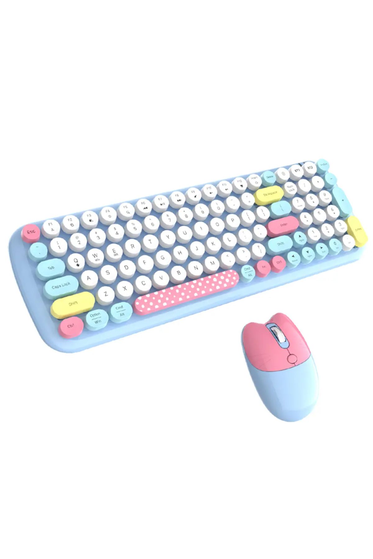 Microcase Geezer Kablosuz Bluetooth Bağlantılı Yuvarlak Renkli Tuşlu Klavye Ve Mouse Set-al4187