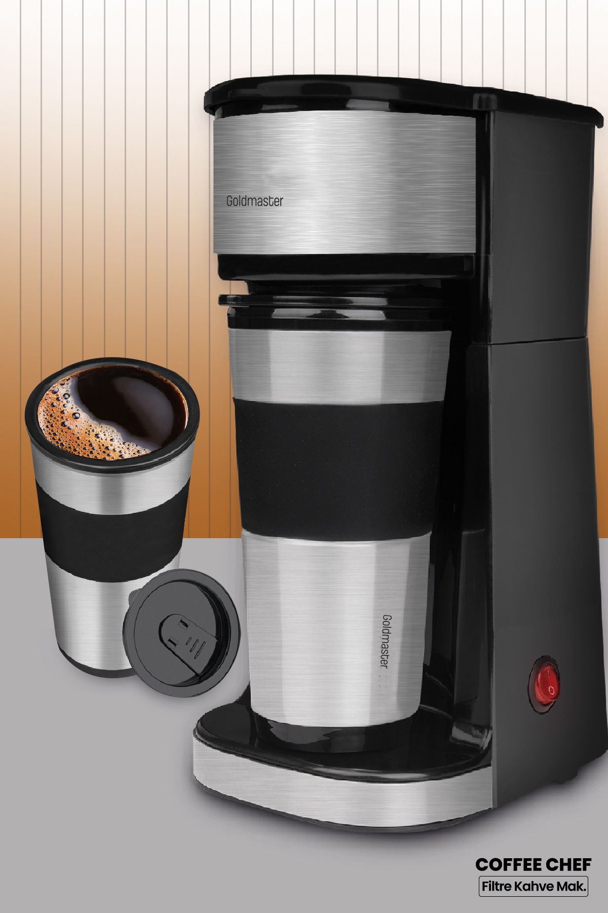 GoldMaster Coffee Chef Paslanmaz Çelik Termos Seyahat Bardaklı Kişisel Filtre Kahve Makinesi