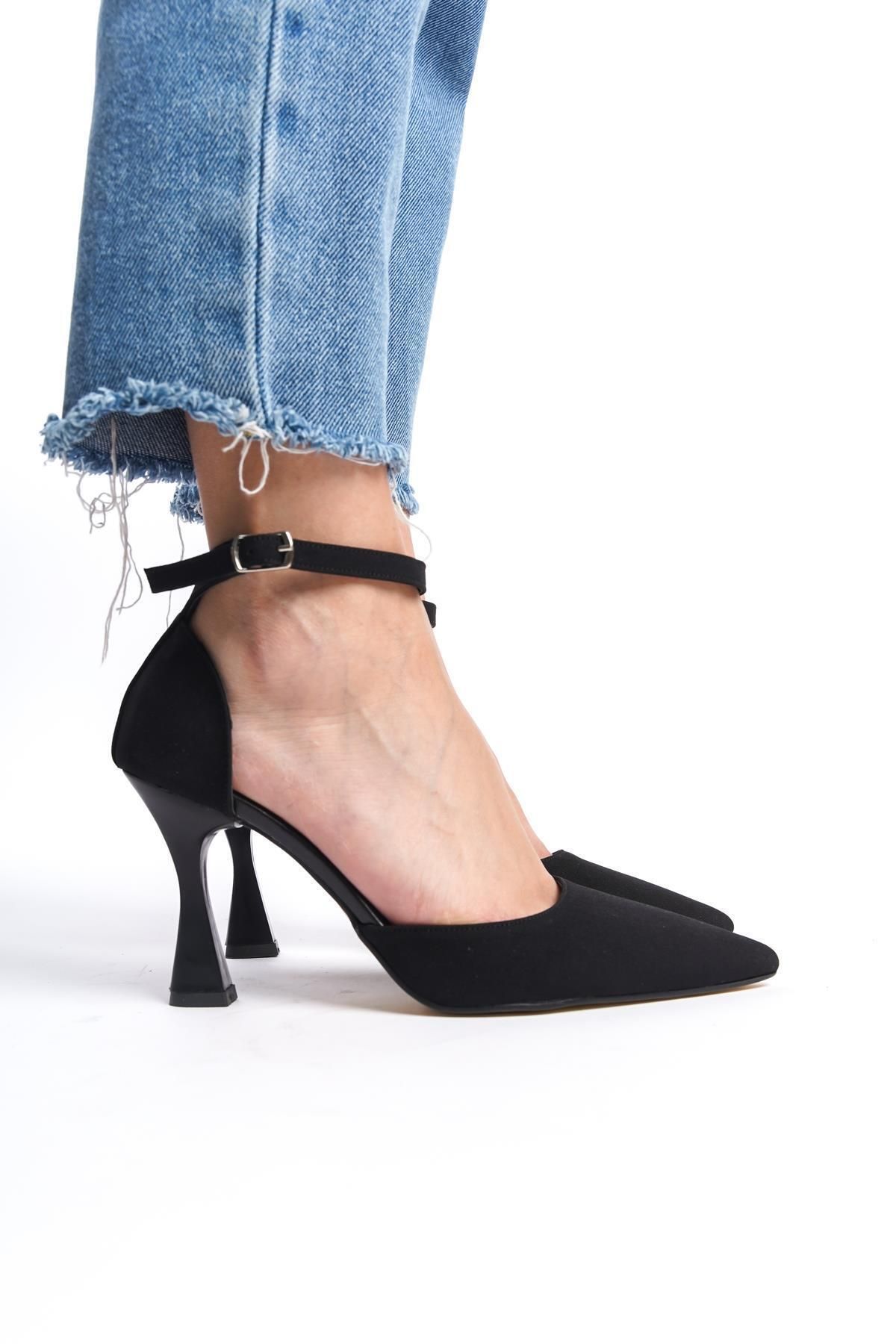 Gökhan Talay Kadın Stiletto Sivri Burun Ince Topuklu Ayakkabı Siyah Süet Mat Jany