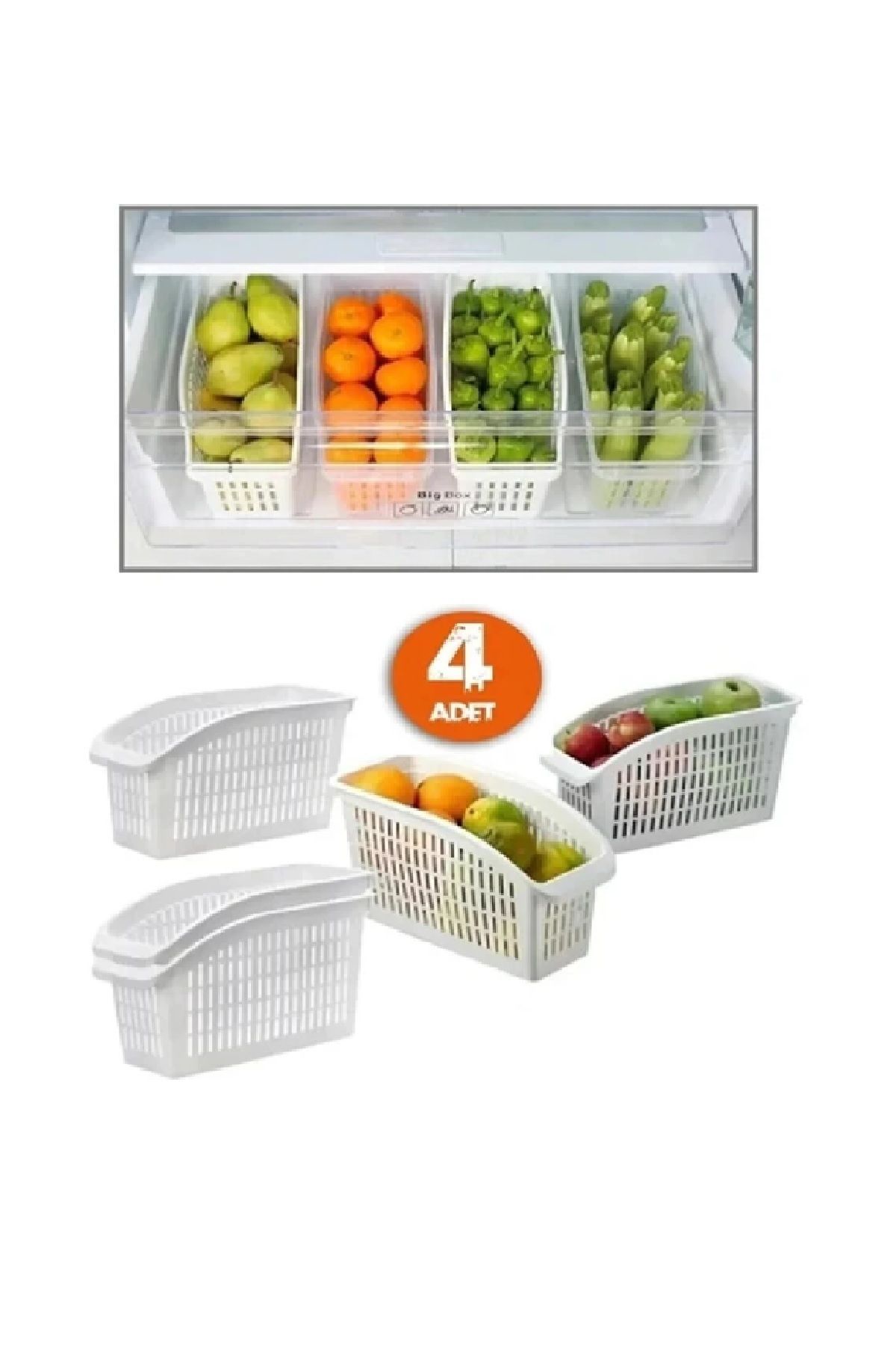 Kitchen Dream 4 Adet Buzdolabı Içi Beyaz Sebze Meyve Düzenleyici Organizer