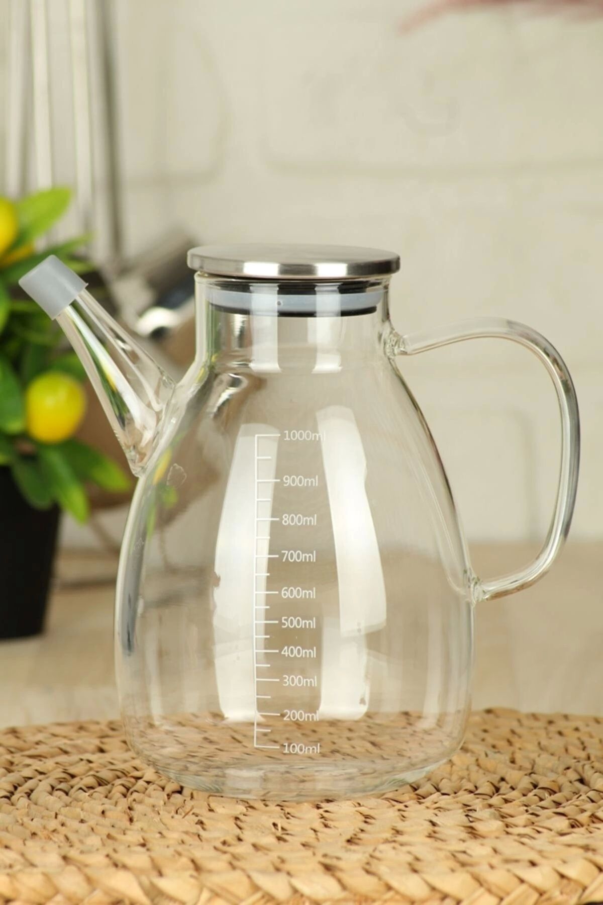 Maridet Borosilikat Cam Metal Kapaklı Oval Cam Yağdanlık 1000 ML