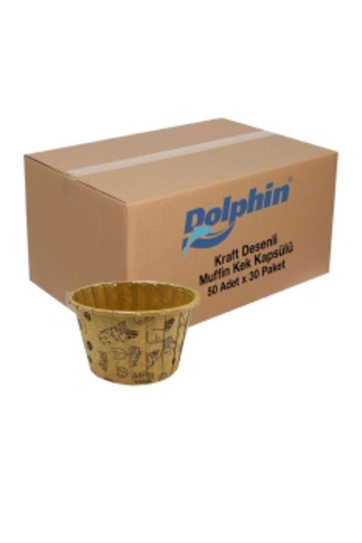 eğlencemarketi Dolphin Kağıt Muffin Kek Kapsülü Shrinkli Kraft Desenli 50 Adet