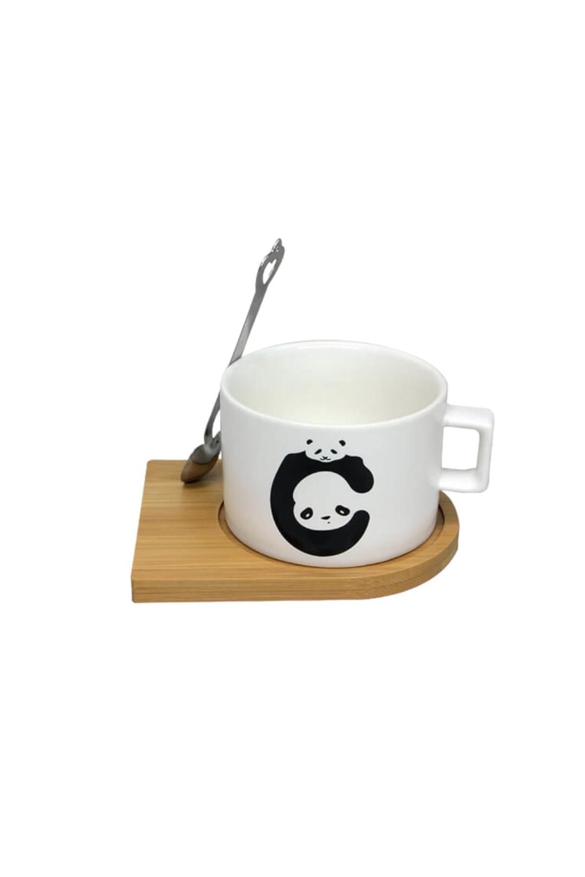Mnk Panda Desenli Beyaz Çay Ve Kahve Fincanı Mıknatıslı Kaşıklı 1 Adet