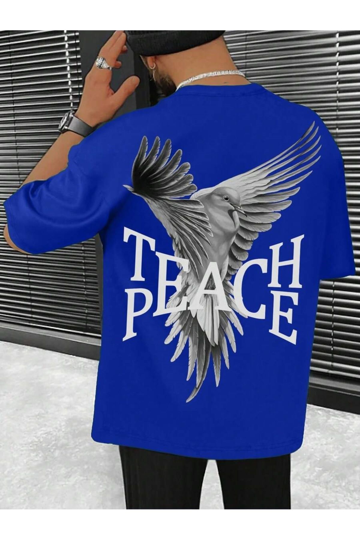 MOONBULL Unisex Oversize Teach-Peace Sırt Baskılı T-shirt