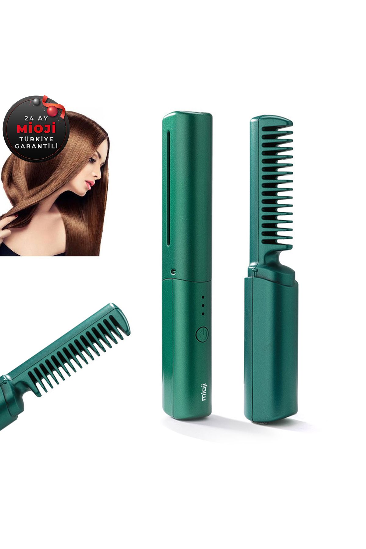 Genel Markalar Mio B1 Mini 3600mAh 200°C Kablosuz Seramik Saç Düzleştirici Tarak-Yeşil