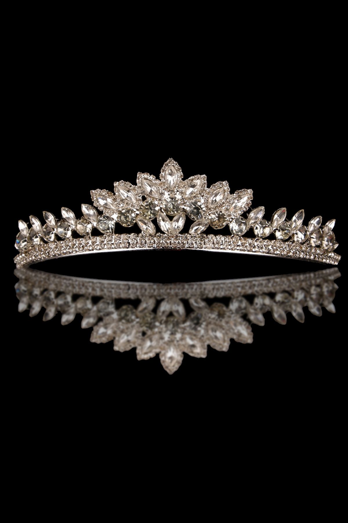 Hayalperest boncuk Kristal Taşlı Gelin Prenses Tacı Yaprak Modeli Kraliçe Tacı Gümüş