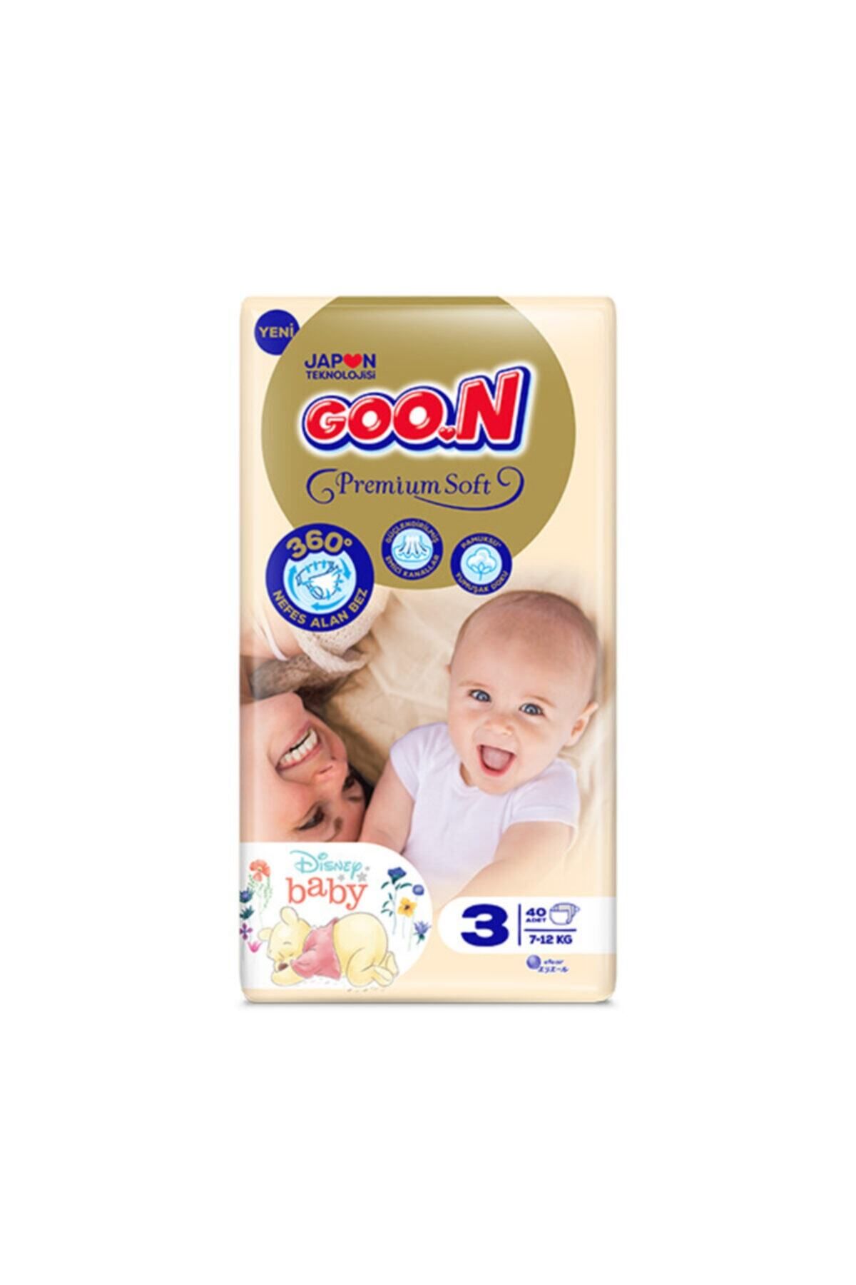 Goo.n Goon Premium Soft Bebek Bezi 3 Beden Jumbo Paket 40 Adet