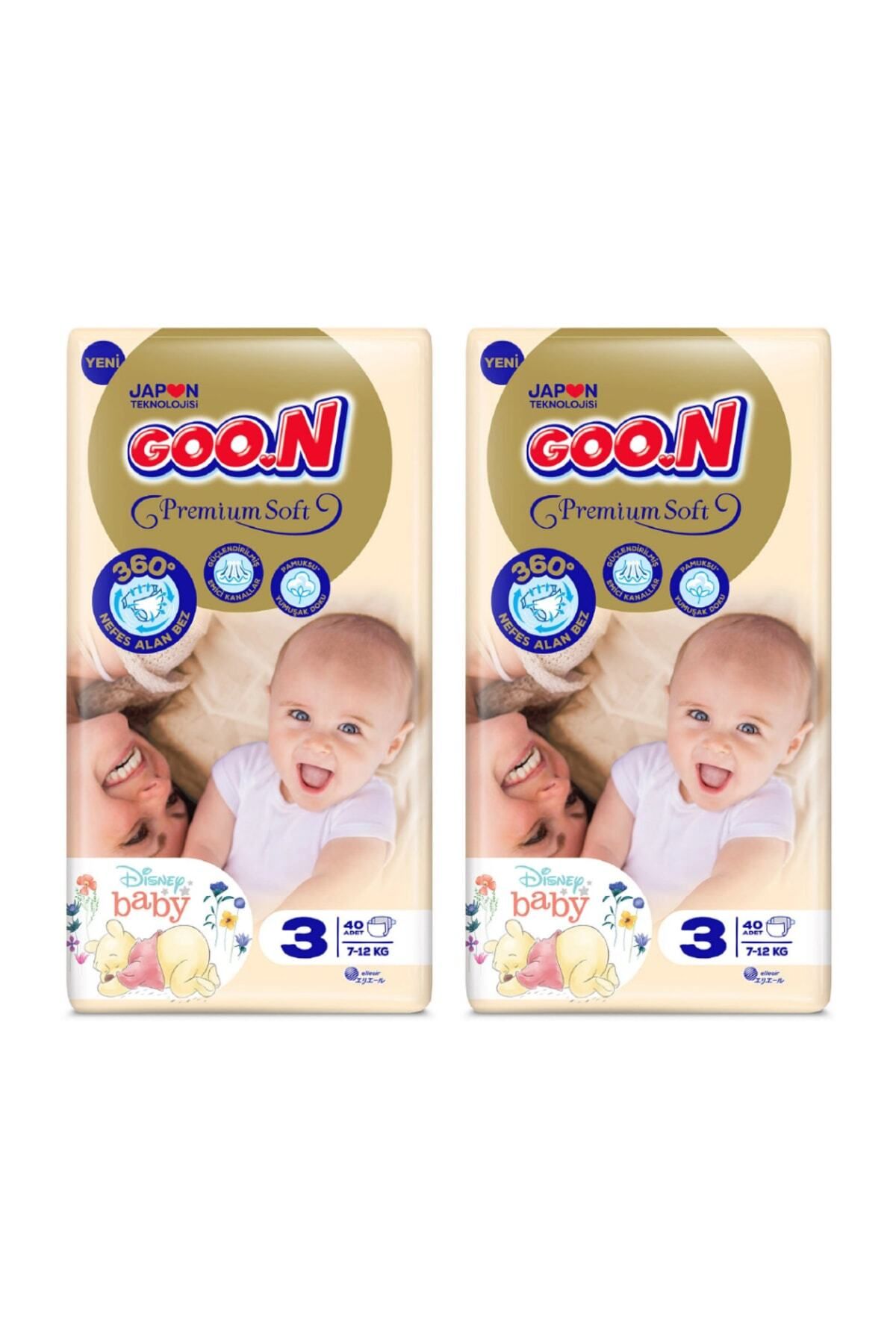 Goo.n Goon Premium Soft Bebek Bezi 3 Beden Jumbo Paket 40'lı X 2 Adet