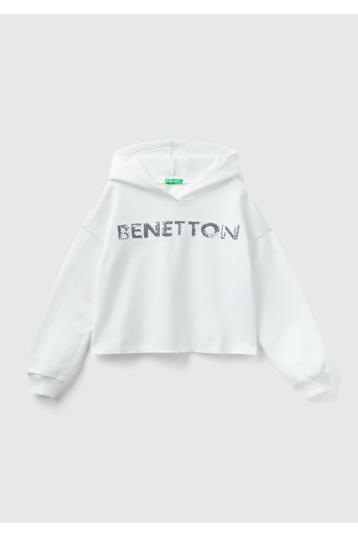 United Colors of Benetton Kız Çocuk Krem Slogan Baskılı Crop Sweatshirt