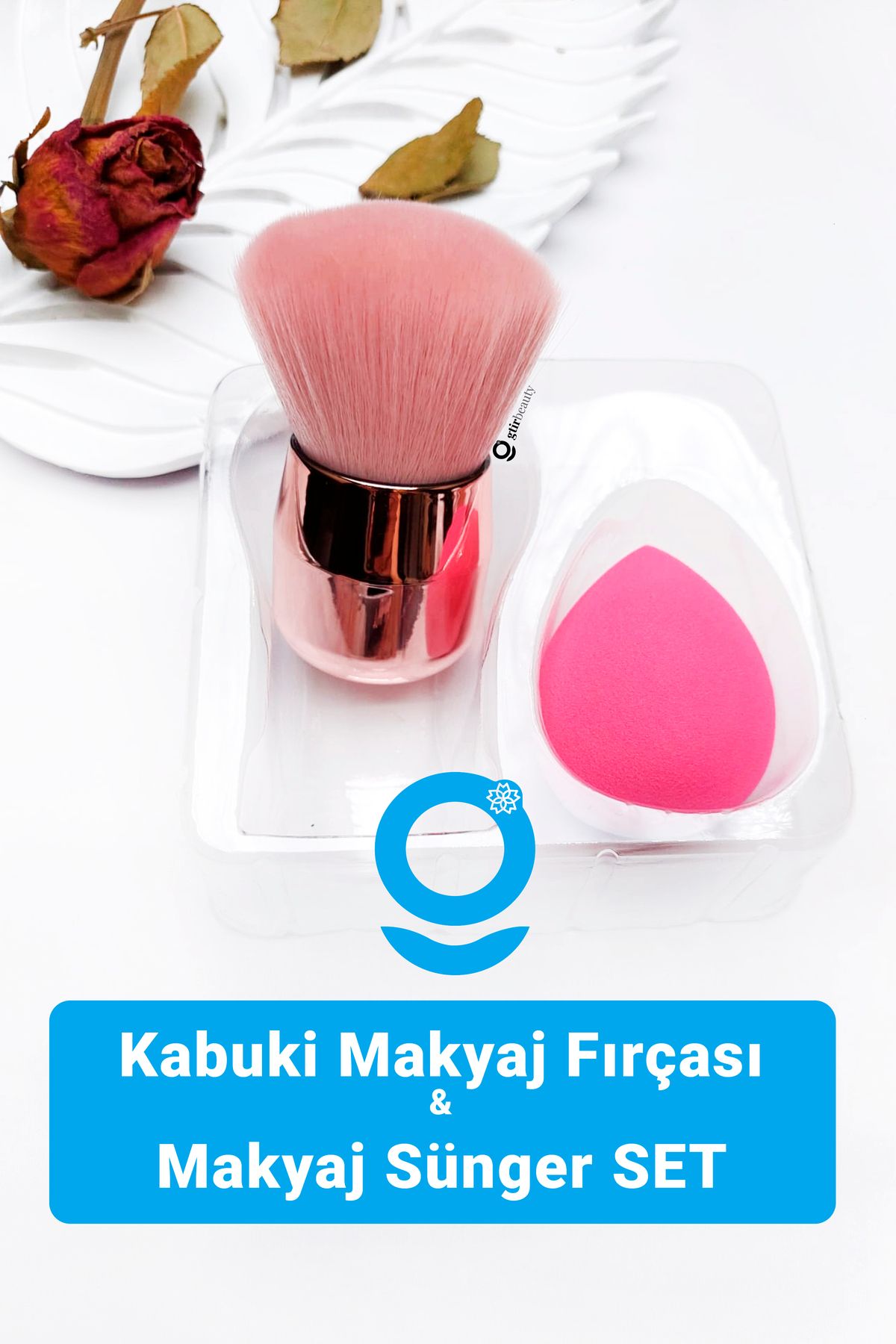 Gtir Beauty Kabuki Makyaj Fırçası & Makyaj Sünger SET - Daubigny Pudra, Allık, Toz Fırçası & Makyaj Sünger Seti